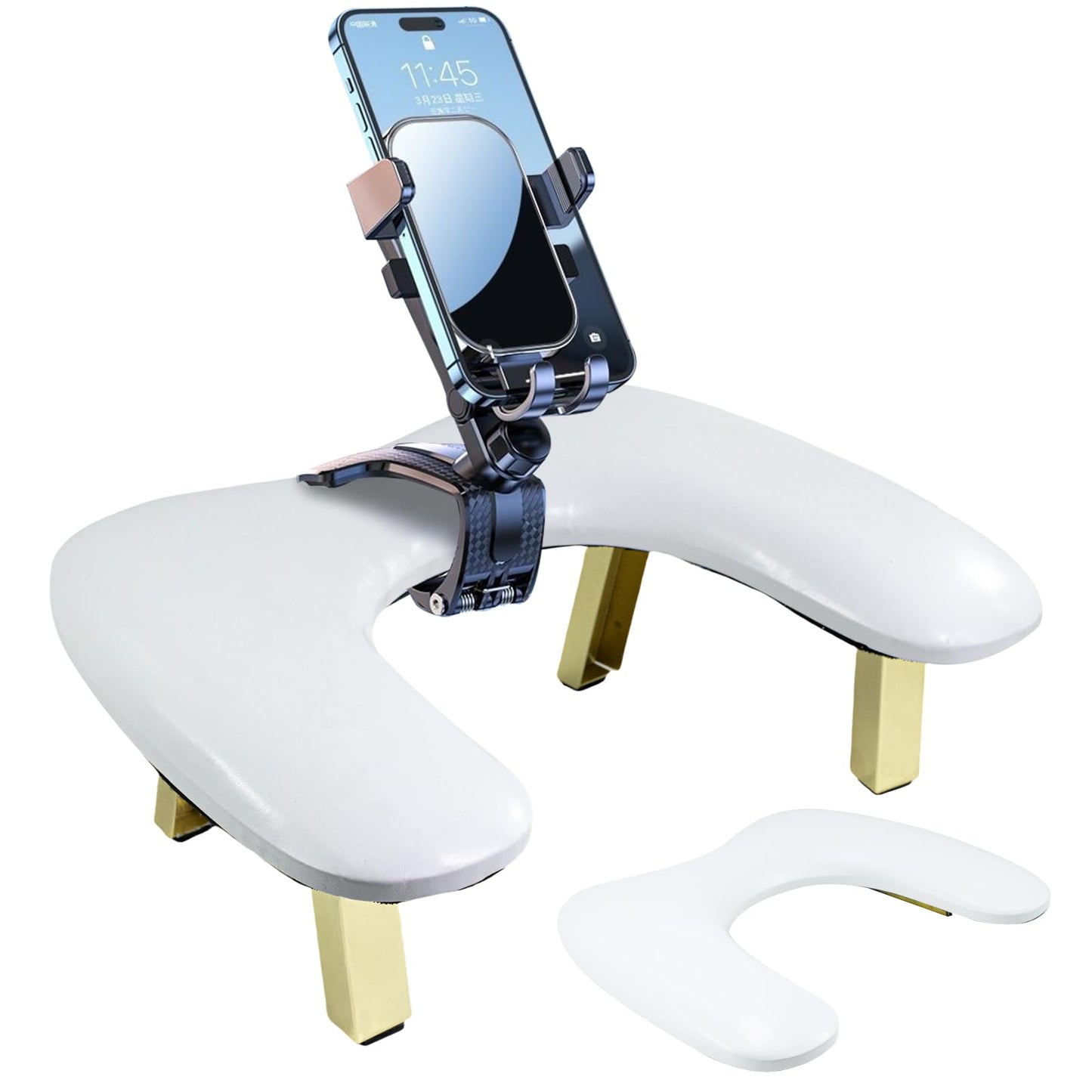 Nail Arm Rest with Phone Holder: Foldable Golden Tripod Stand Arm Rest for Nails - Adjustable/360? Rotating Phone Stand - 45? Tilt Angle U Shaped Hand