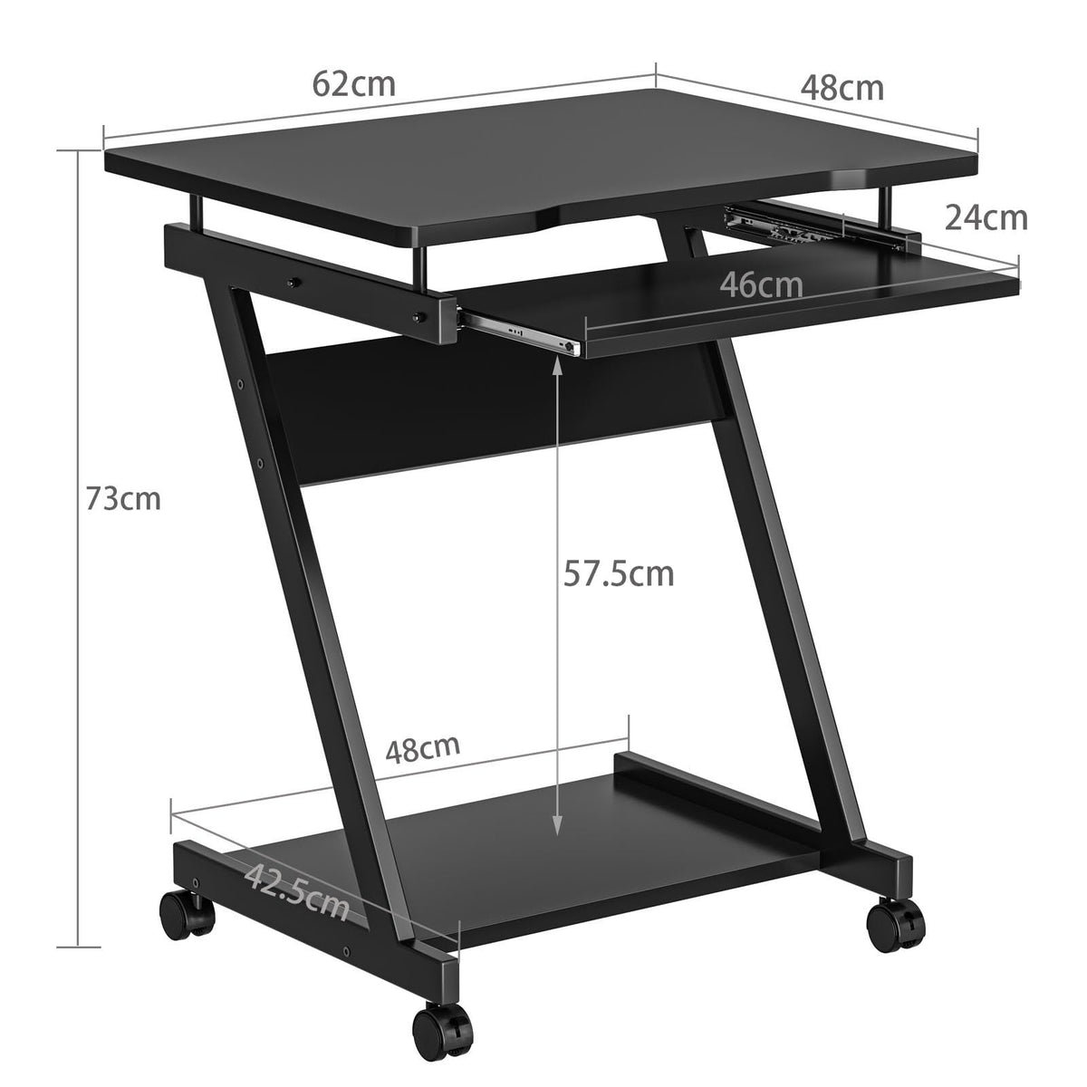 Dripex Mobile Computer Desk Z-Shaped with Sliding Keyboard Wood PC Table Laptop Desk Furniture Study Workstation for Home Office, Black