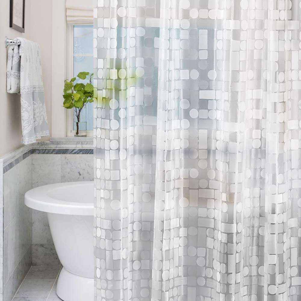 LEMON CLOUD Shower Curtain, PEVA Waterproof and Mould Resistant, Weighted Hem Bathroom Curtains with 3 Magnets and 12 White Plastic Hooks (Geometric,