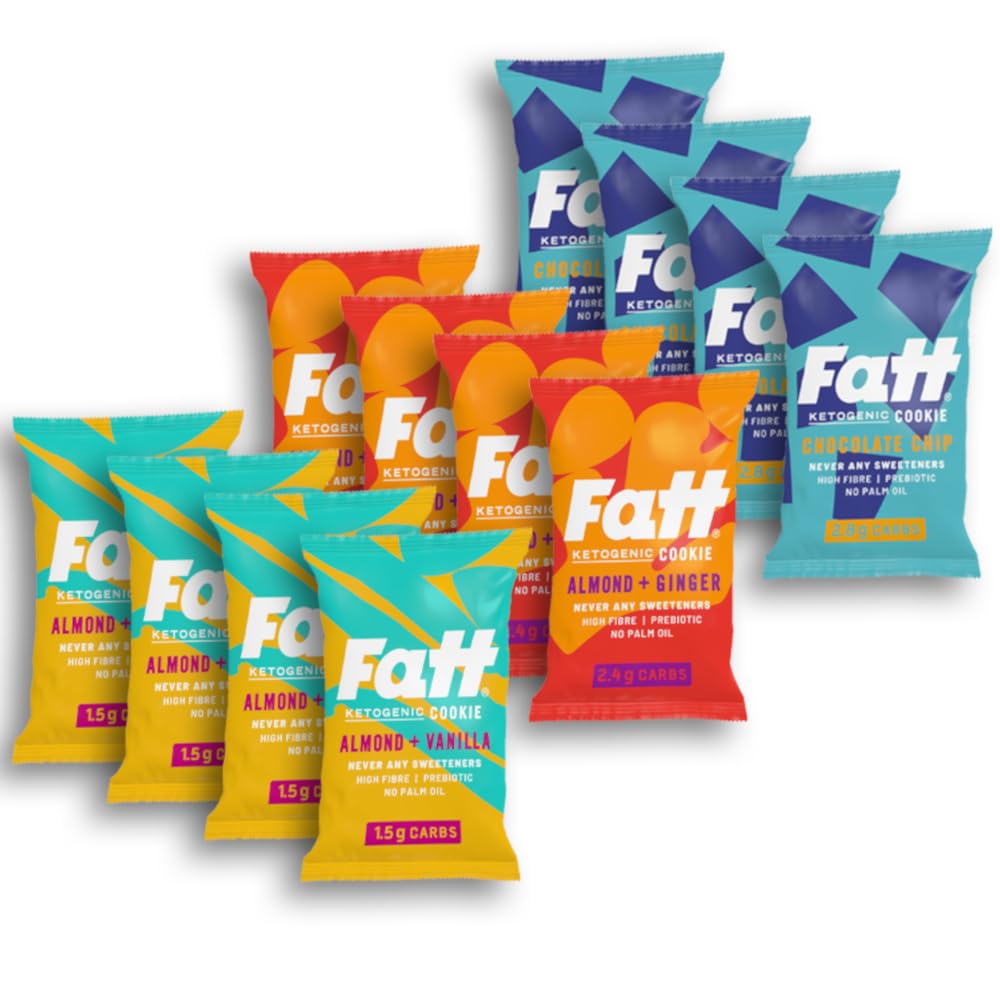 Fatt Keto Cookies - 3 Flavours - Vanilla - Ginger - Chocolate Chip - From 1.5g Carbs - Natural - No Sweeteners - Prebiotic Fibre - Low Carb/Keto