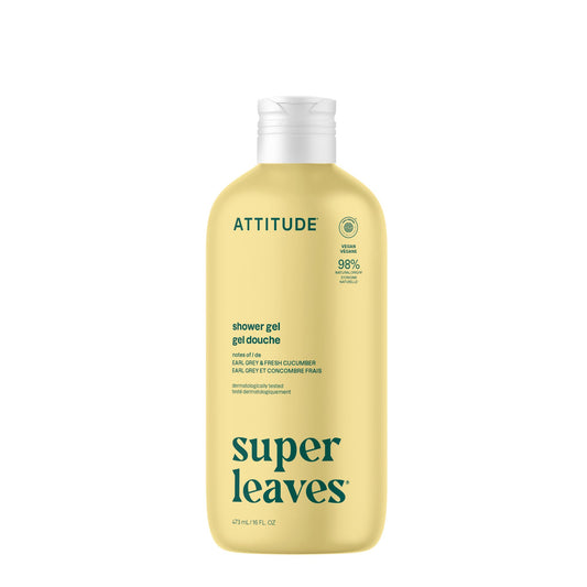ATTITUDE Body Wash, EWG Verified Shower Gel, Dermatologically Tested, Plant and Mineral-Based, Vegan Personal Care Products, Lemon Leaves, 473 mL