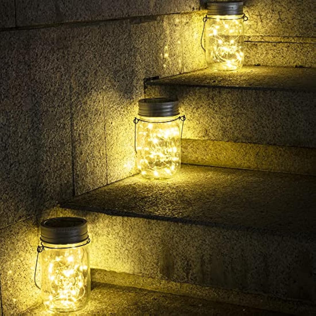 GIGALUMI Hanging Solar Mason Jar Lights, 6 Pack 30 Led Lanterns. Great Outdoor Decor for Patio Garden, Yard and Lawn, Warm White