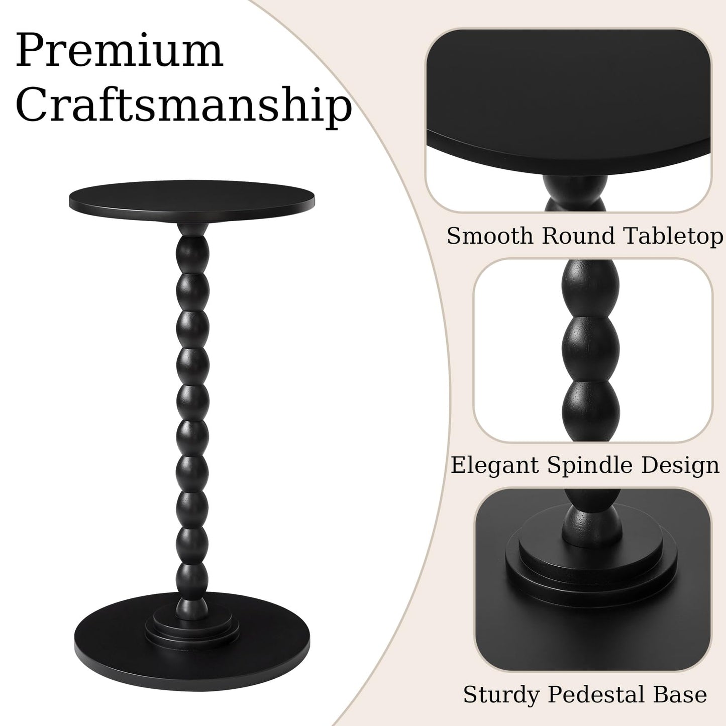 Aibiju Round Side Table, Small Side Tables for Small Spaces, Modern Accent Nightstand with Solid Wood Leg for Living Room, Bedroom, Corners