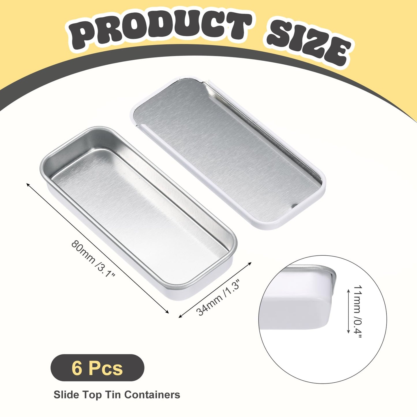 sourcing map 6Pcs Slide Top Tin Containers, Mini Metal Empty Tins Box with Sliding Lids, 3.1"x1.3"x0.4" Rectangular Storage Organizers for Lip Balm