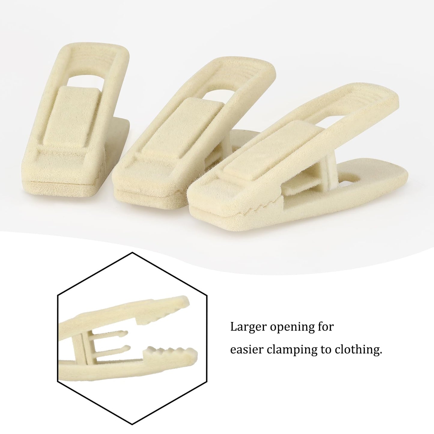 Tinfol 50pc Velvet Hangers Clips, Gray Strong Finger Flocked Clips, Pants Hangers Clips for Thin Clothes Hangers (Beige)