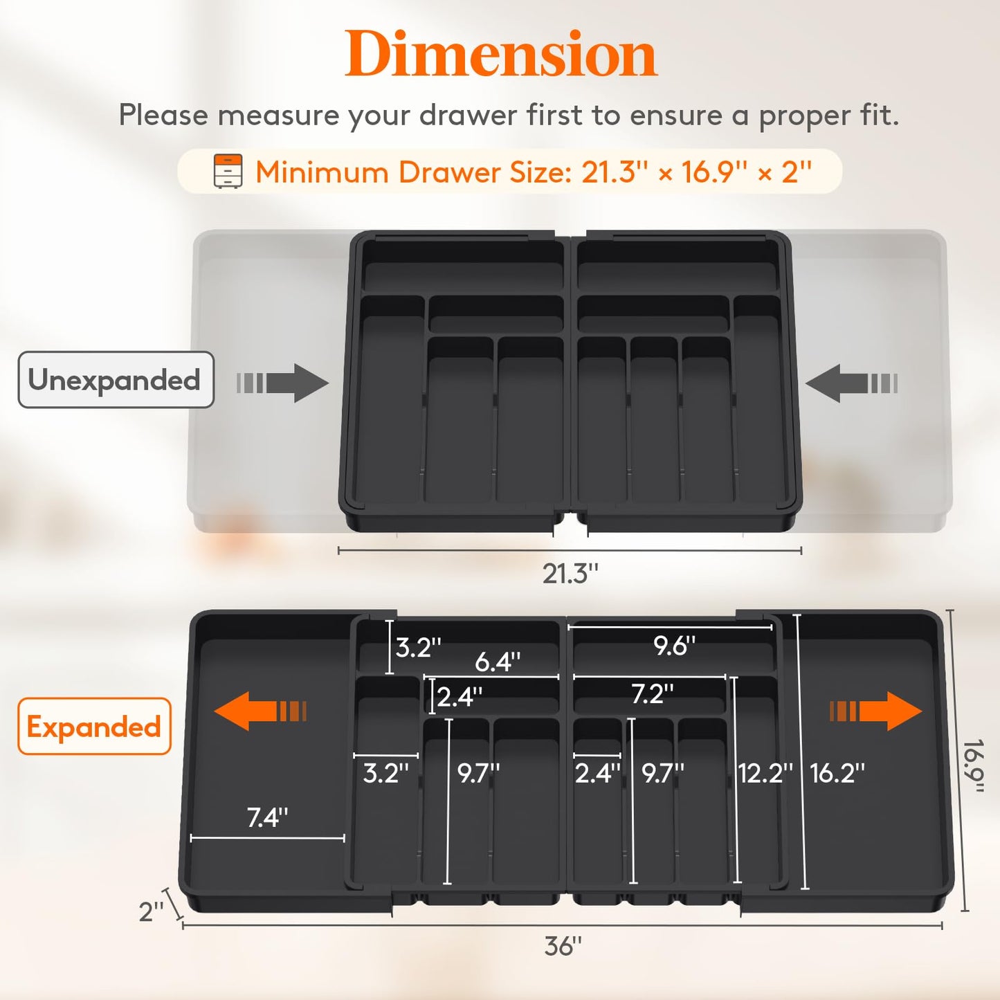 Lifewit Extra Large Cutlery Drawer Organiser, Expandable to 36 Inches Utensil Tray for Kitchen, Adjustable Silverware and Flatware Holder, Compact