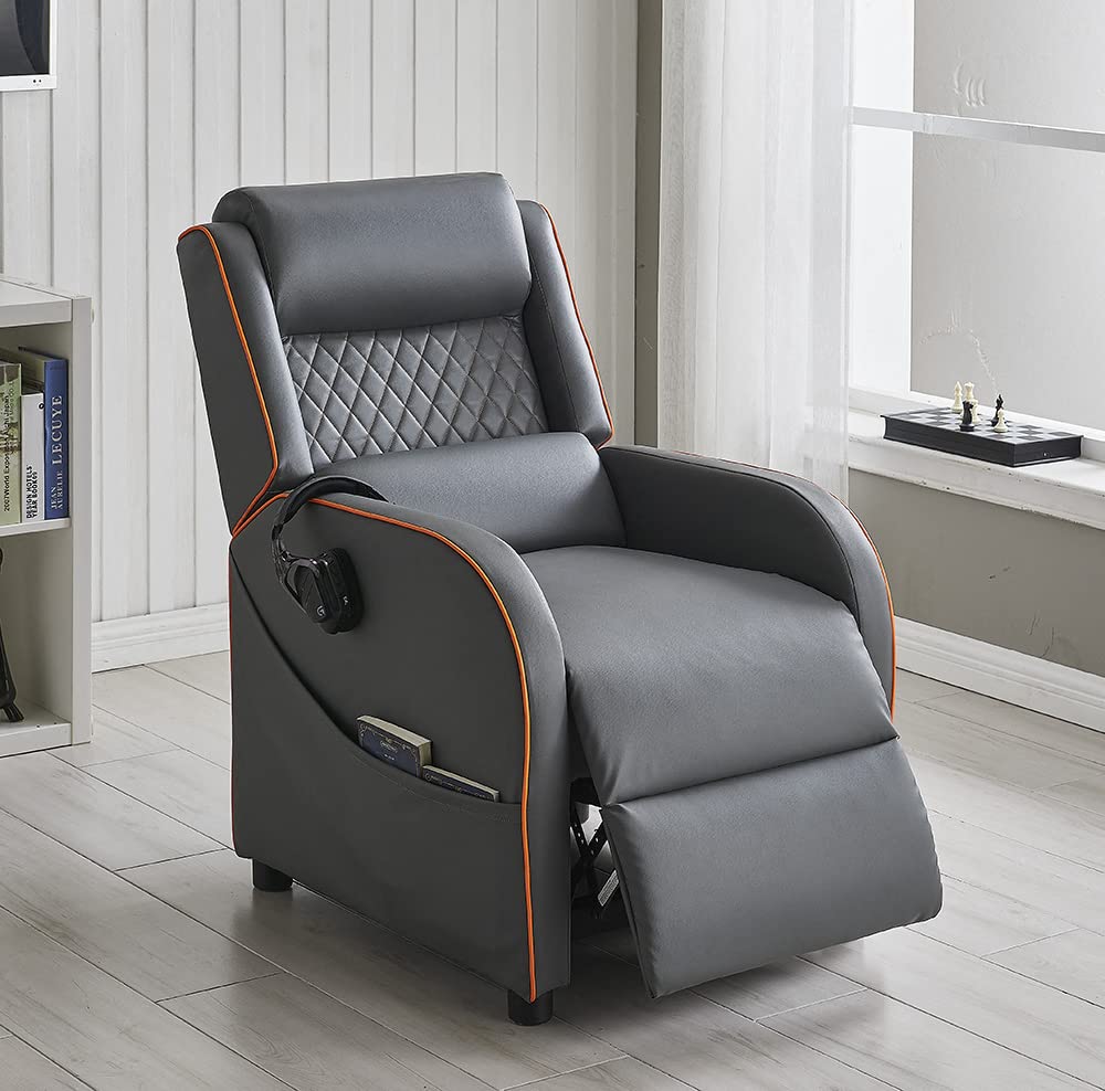 Home Detail Nova Recliner Gaming Chair, Grey With Orange Trim