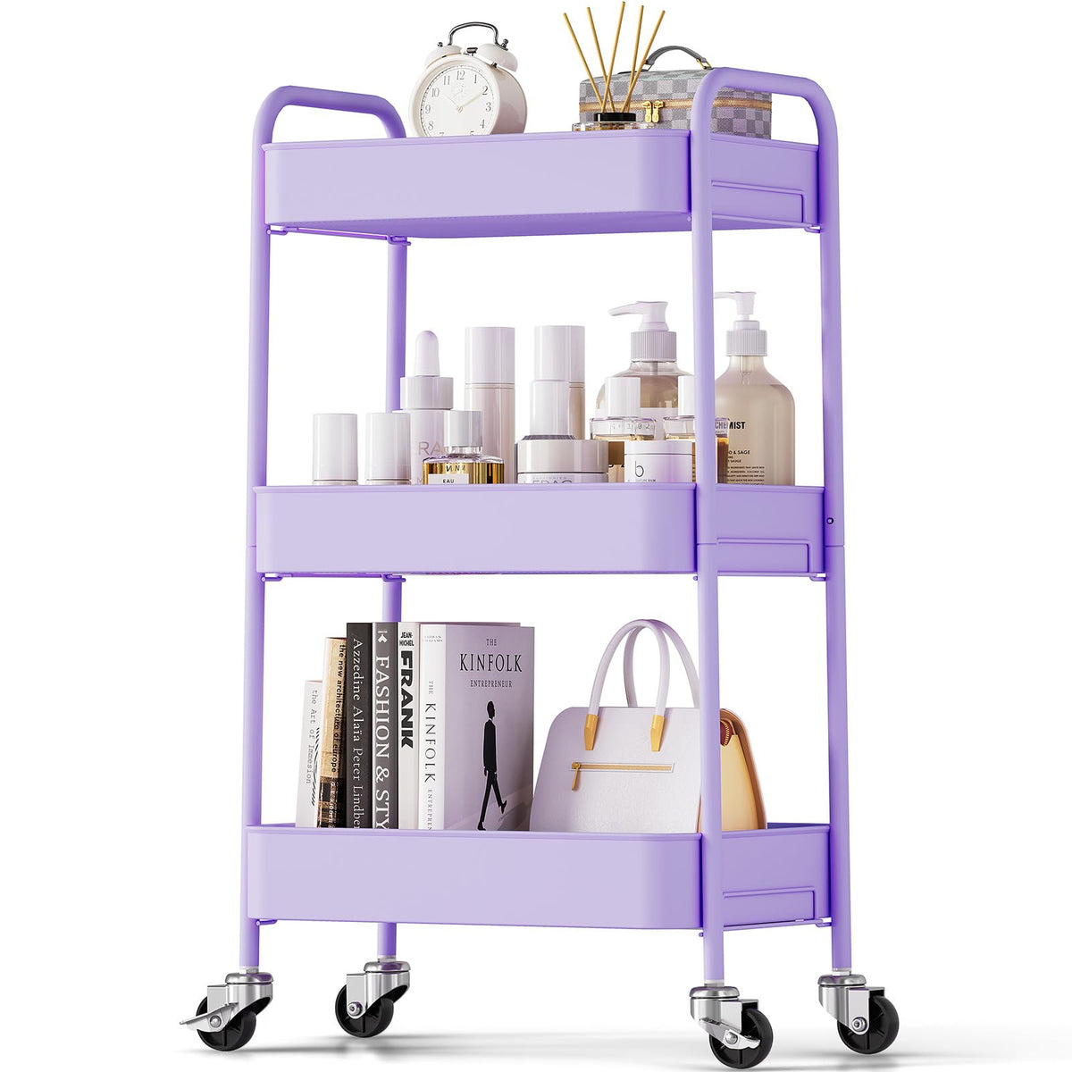 KINGRACK 3 Tier Metal Storage Trolley on Wheels