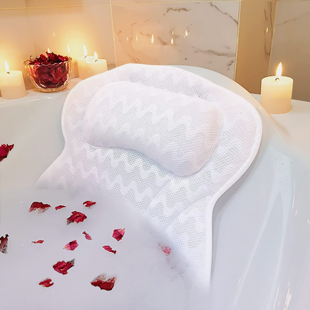 ADOV Luxury Bath Pillow, Non-Slip Comfortable Bathtub Pillow with 6 Suction Cups, Ergonomic 4D Air Mesh Headrest Cushion for Head, Shoulder, Neck and