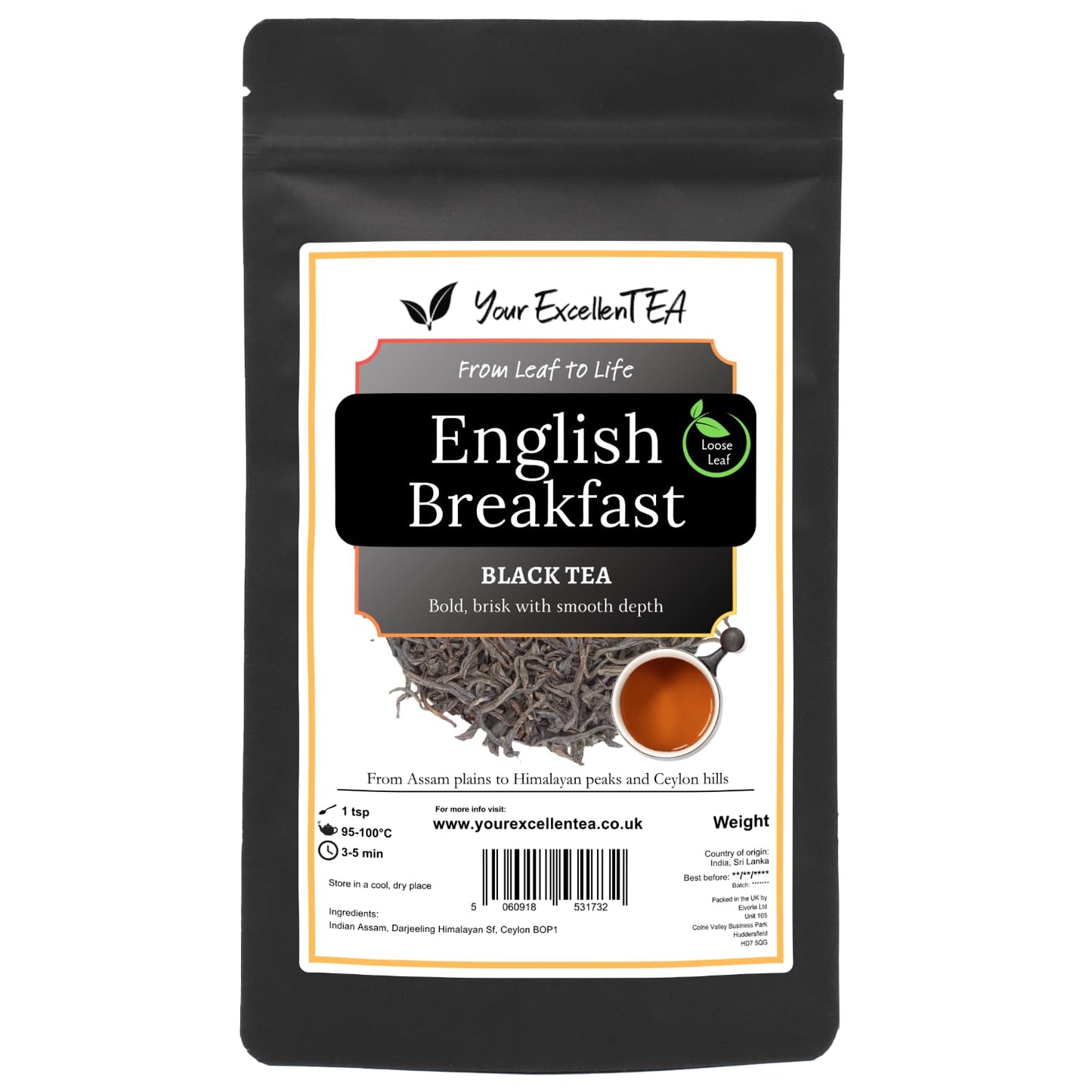 English Breakfast - Blend Of The Best Loose Leaf Black Teas - Indian Assam, Darjeeling Himalayan SF, Ceylon BOP1 500g