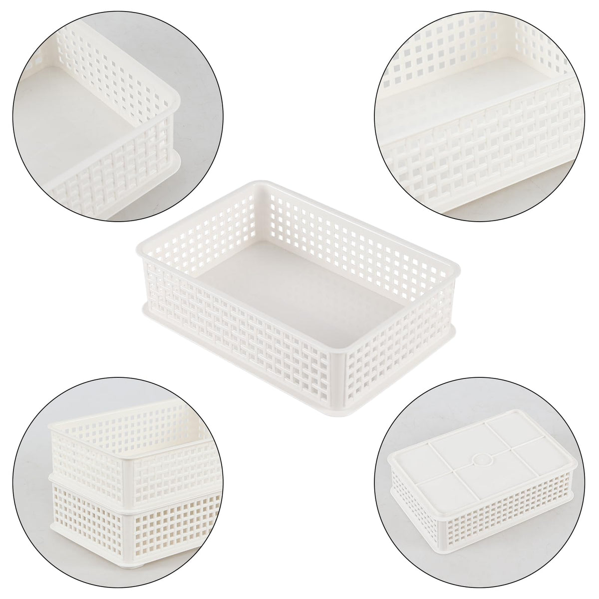 Eudokky 6-pack White Stackable Baskets, Small Shallow Storage Trays Baskets