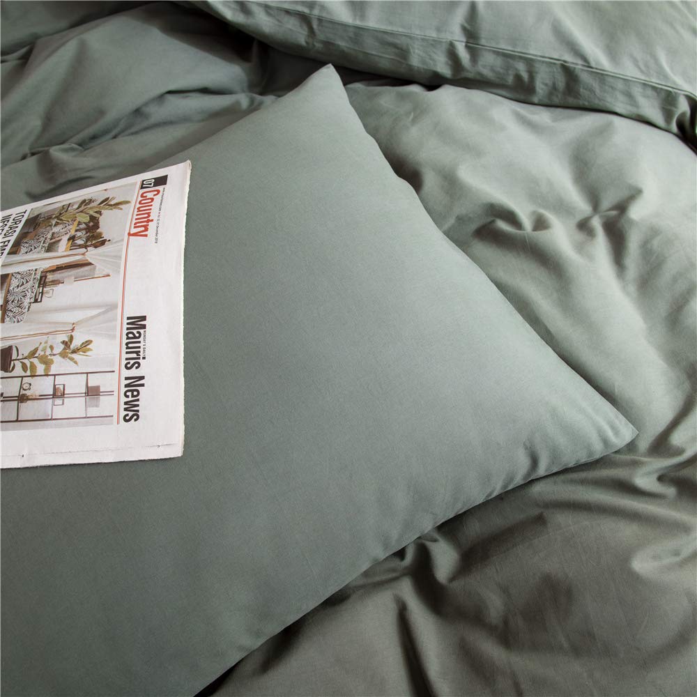 Ruccit Sage Green Duvet Cover Set Double Bed 100% Washed Cotton Double Duvet Cover Kids Teens 3pcs Simple Plain Farmhouse Bedding Set Zipper