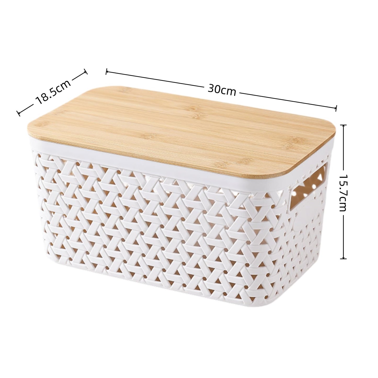 Sagittar Set of 4 Storage Boxes with Bamboo Lid, Plastic Storage Baskets, Imitation Rattan Baskets, Minimalist Storage Boxes for Desks, Coffee Tables