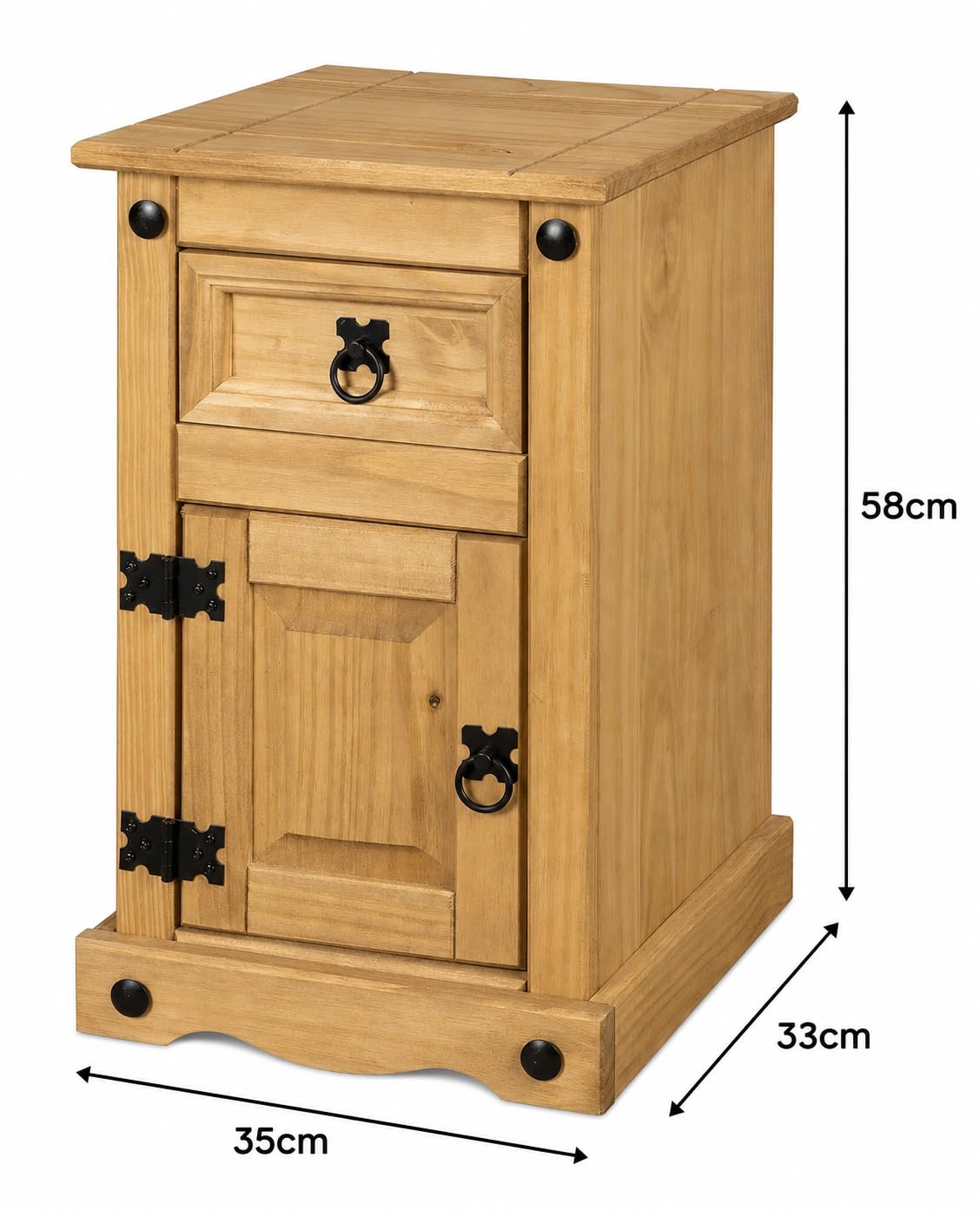 Corona Bedside Table 1 Door 1 Drawer Cabinet Pot Cupboard Lamp End Side Table Lounge Living Room Mexican Solid Pine Wax Finish