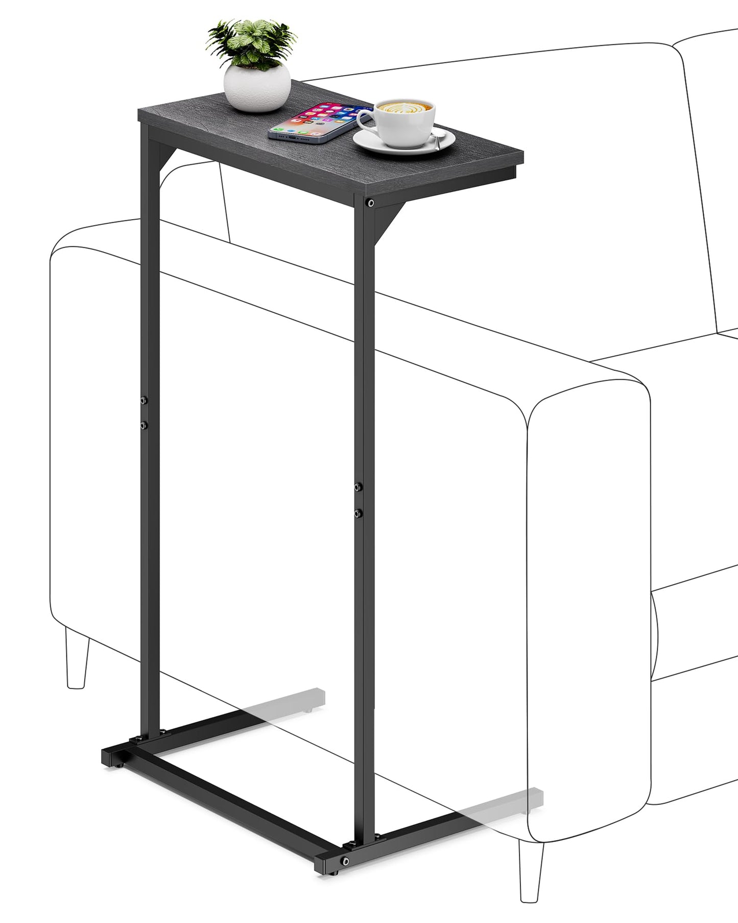 TUTOTAK C Shaped Side Table, Set of 2, Small End Table, 28.7 inch Tall Couch Sofa Table, Living Room, Bed Room, Black TB01BK0712EU