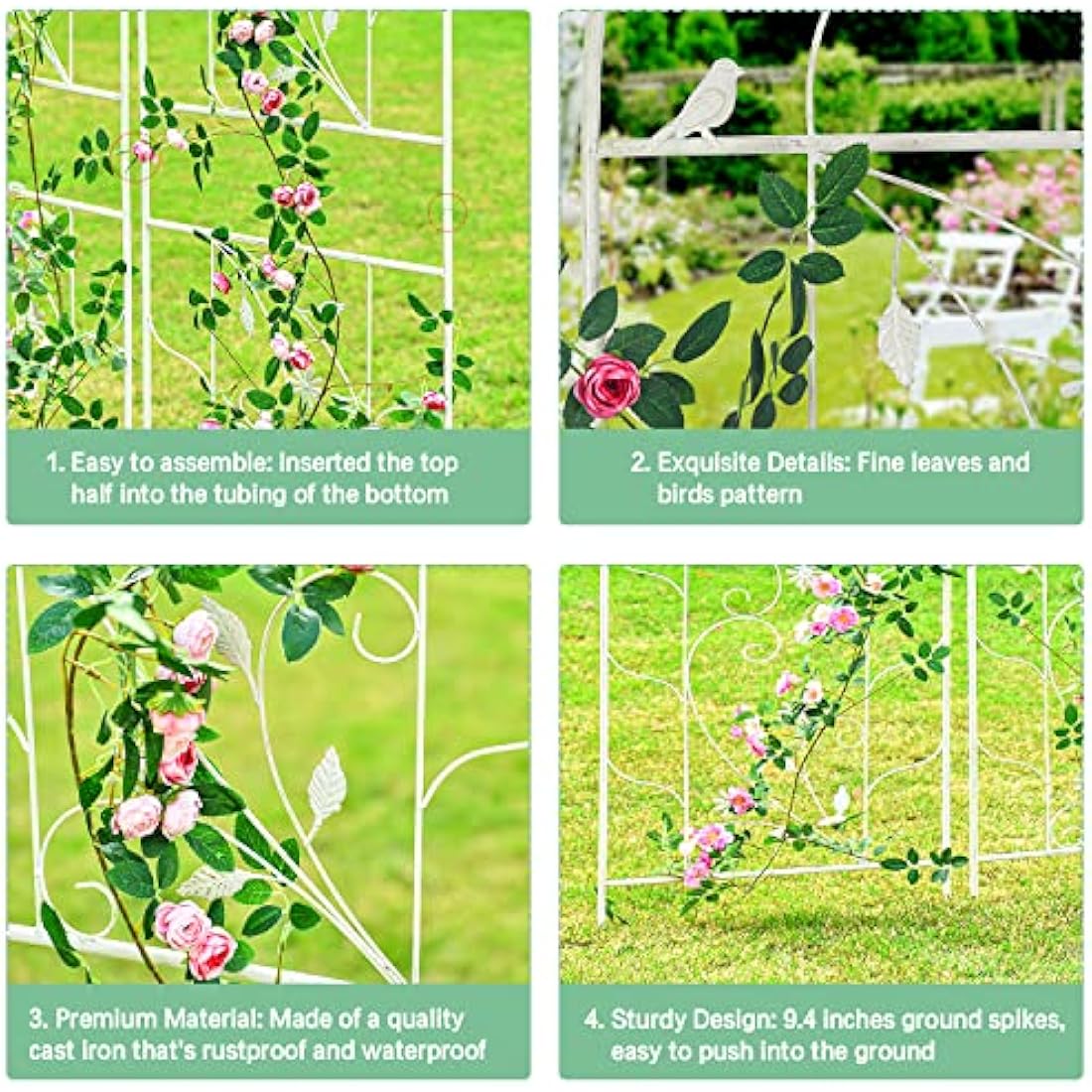 Sungmor Large Wrought Iron Garden Trellises for Climbing Plants - 82.5 Inch Tall & 2PC White PACK - Beautiful Retro Style Metal Fence Trellis - Gardening Vines Plant Support for Flower Rose Climbing