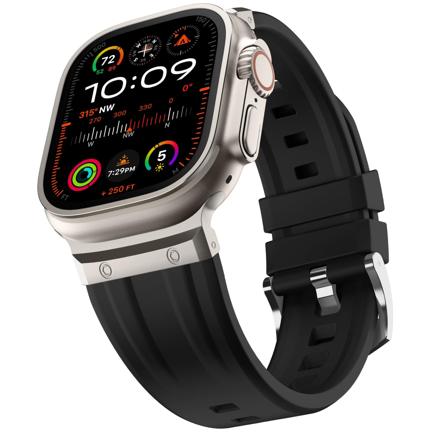 Tasikar Sport Band Compatible with Apple Watch Ultra Band 49mm 46mm 45mm 44mm 42mm, Men Stainless Steel Metal Silicone Replacement Strap for iWatch
