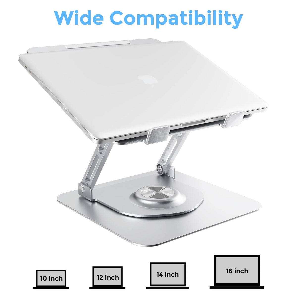 Swivel Laptop Stand for Desk, Adjustable Height Aluminum Computer Stand with 360 Rotating Base, Foldable Ergonomic Riser