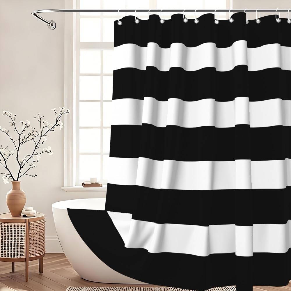 Xiaoterna 105x160cm Black and White Stripes Shower Curtain Vintage Lines Waterproof Polyester Bathroom Curtain Modern Abstract Geometry Aesthetics