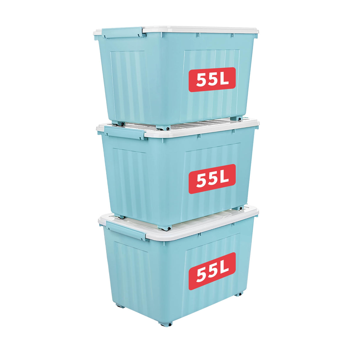 Cetomo 55L*3 Storage Boxes with Lids, Plastic Storage Box with Wheels and Secure Side Latches, Stackable & Nestable Organizer for Home, Office