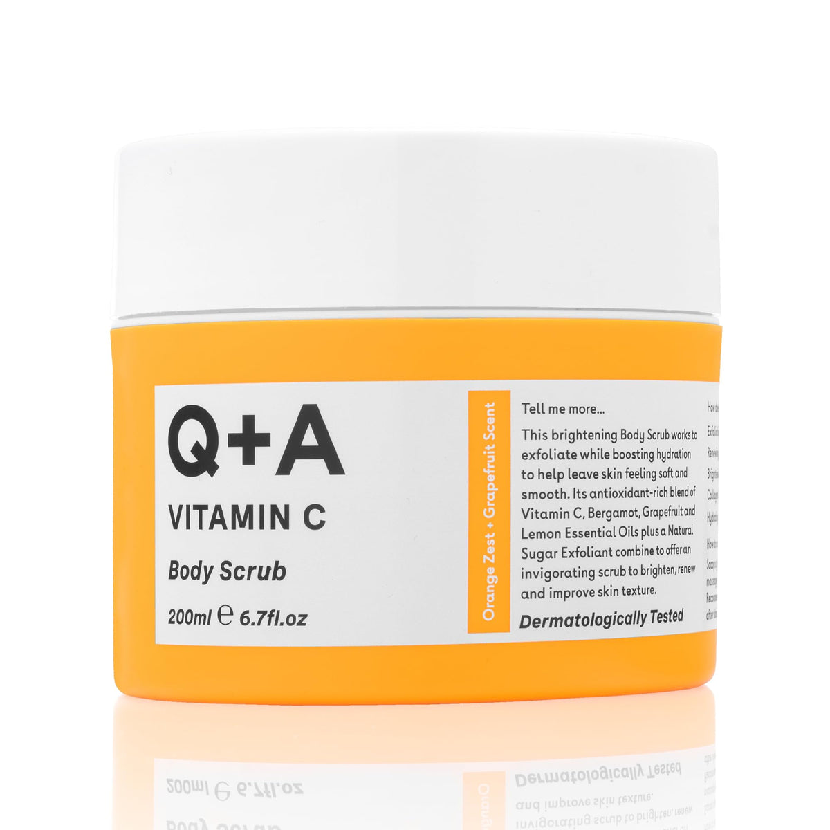 Q+A Vitamin C Body Scrub (200ml), Exfoliating Body Scrub, Brightening and Hydrating Sugar Scrub with Citrus Essential Oils, Vitamin C and Evening