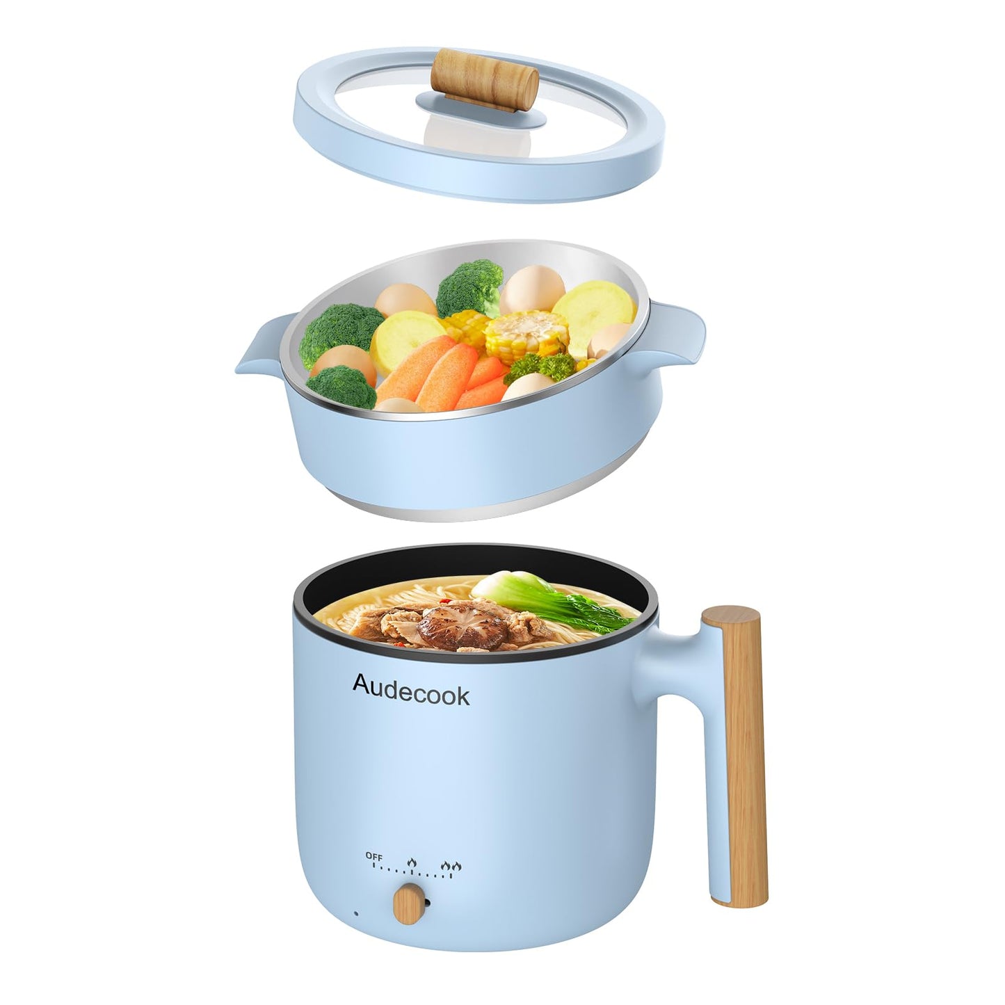 Audecook Hot Pot Electric with Steamer, 1.8L Portable Mini Travel Cooker, Multifunctional Non-Stick Electric Skillet for Stir Fry/Stew/Steam, Perfect