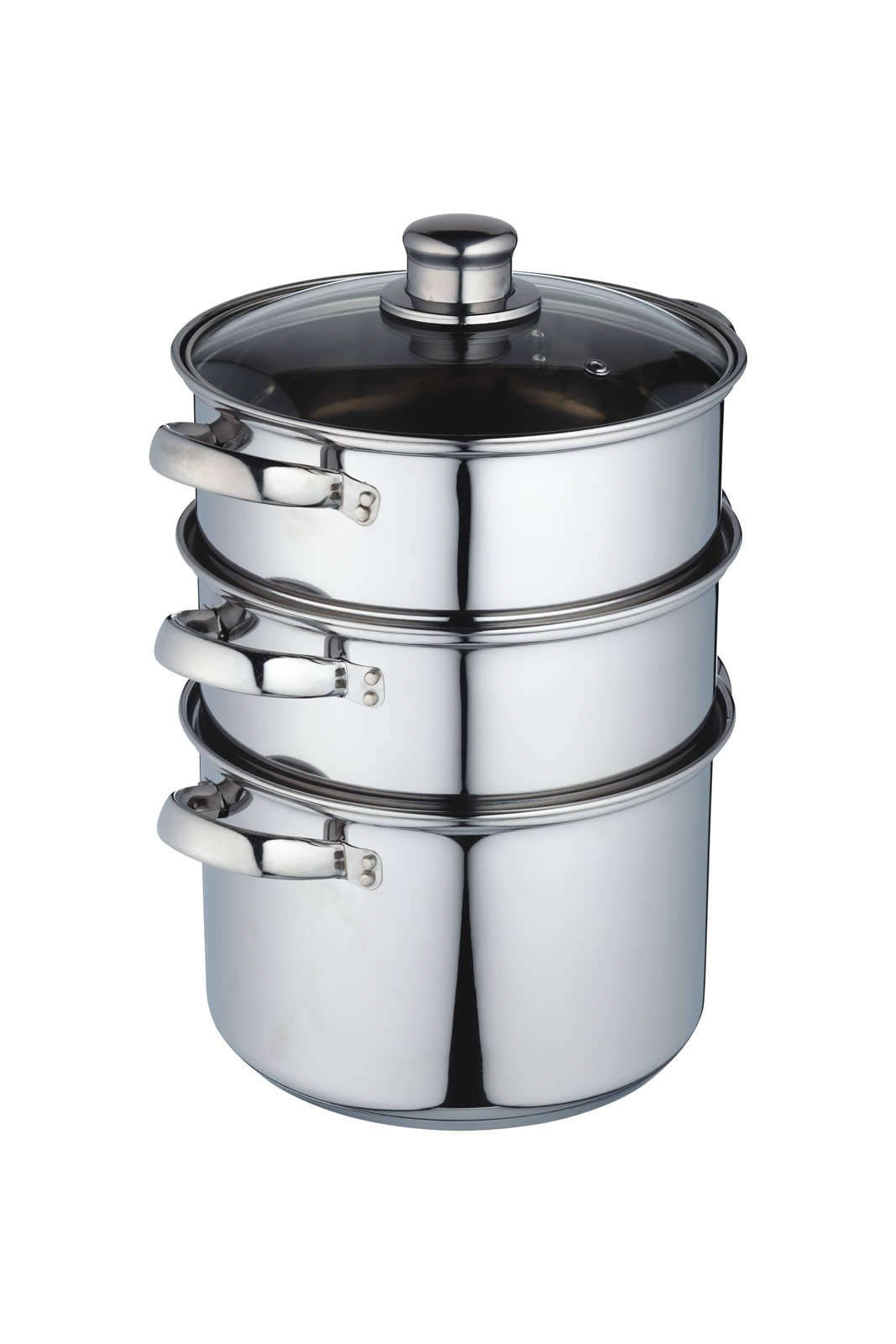 KitchenCraft 3 Tier Food Steamer Pan/Stock Pot in Gift Box, Induction Safe, Stainless Steel, 20 cm, Silver