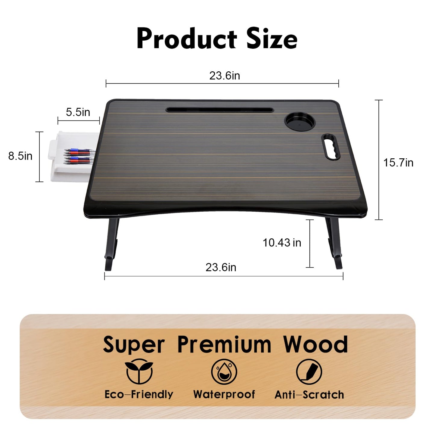 Amaredom Lap Desk, Foldable Bed Desk for Laptop, 60cm x40 cm - Black