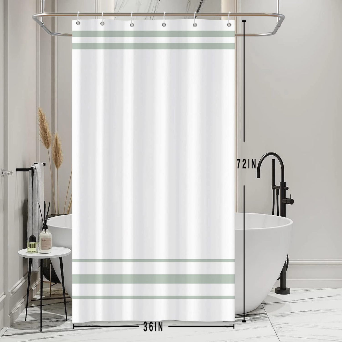 SDOTPMT 90x180cm Green and White Shower Curtain Modern Classic Green Striped Bath Curtain Countryside Farmhouse Minimalism Bathtub Curtain for