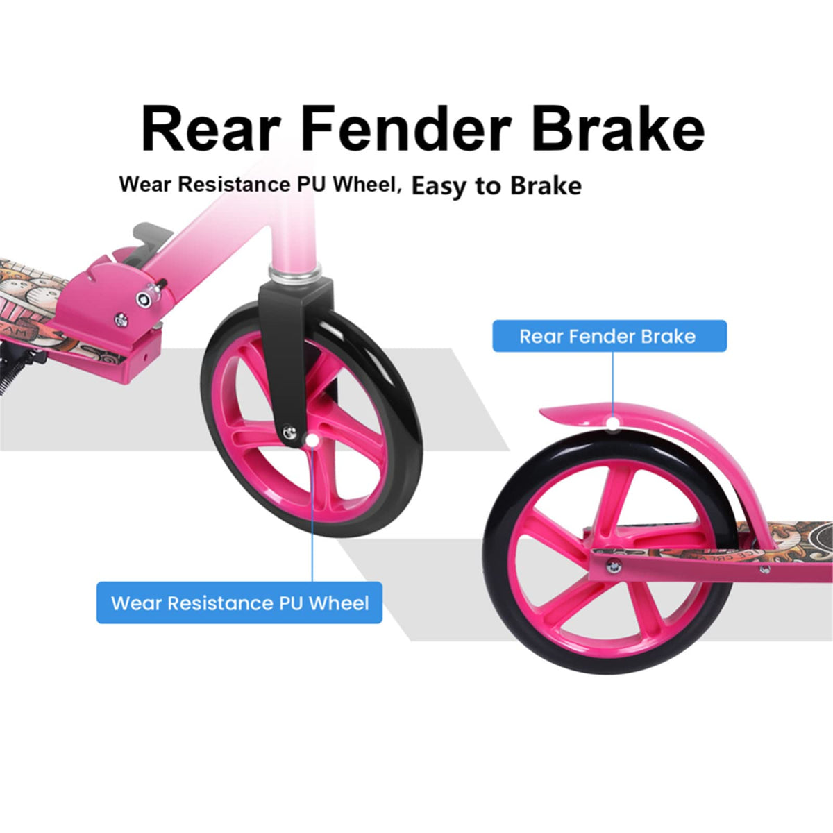 Kick Scooter Foldable, EVOLAND Adjustable Height 2 Wheels Scooter for Boys and Girls Teens Aged 8/9/10/11/12+