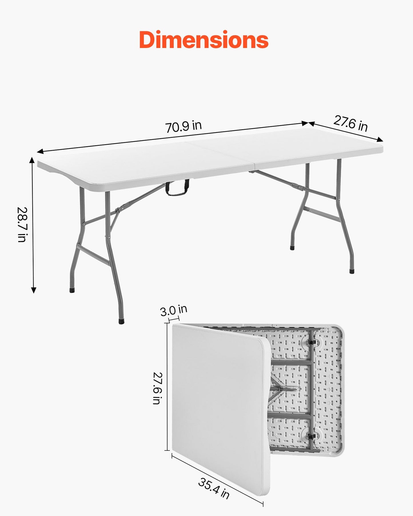 VEVOR Folding Table, 6 Ft Heavy Duty Portable Fold-in-Half Utility Table, Indoor Outdoor Plastic Rectangle Table with Built in Handle, for Party