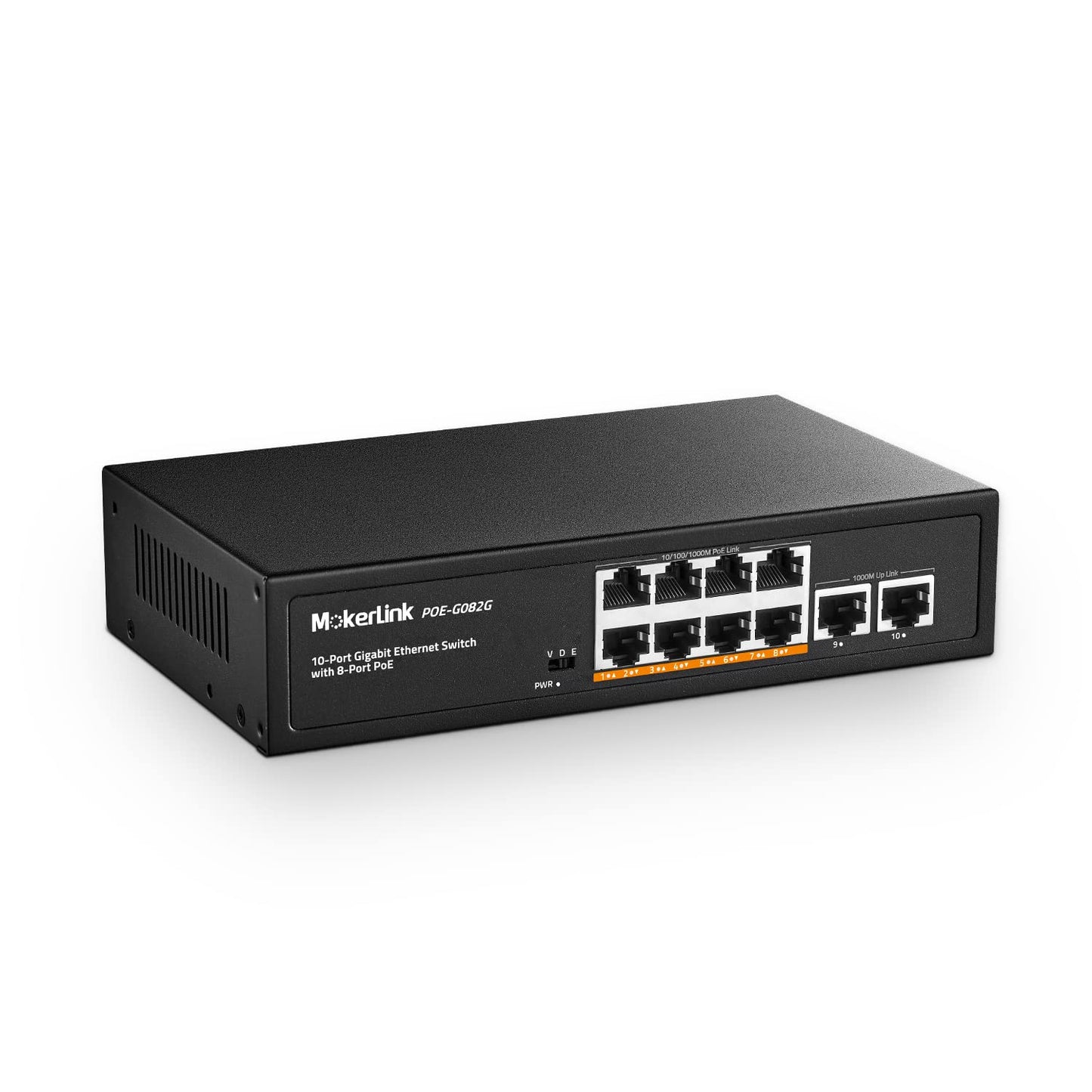 MokerLink 10 Port Gigabit PoE Switch, 8 GE PoE+, 2 GE Uplink, 10/100/1000Mbps, 120W 802.3af/at PoE, Fanless Plug & Play Ethernet Switch (10x1G PoE)