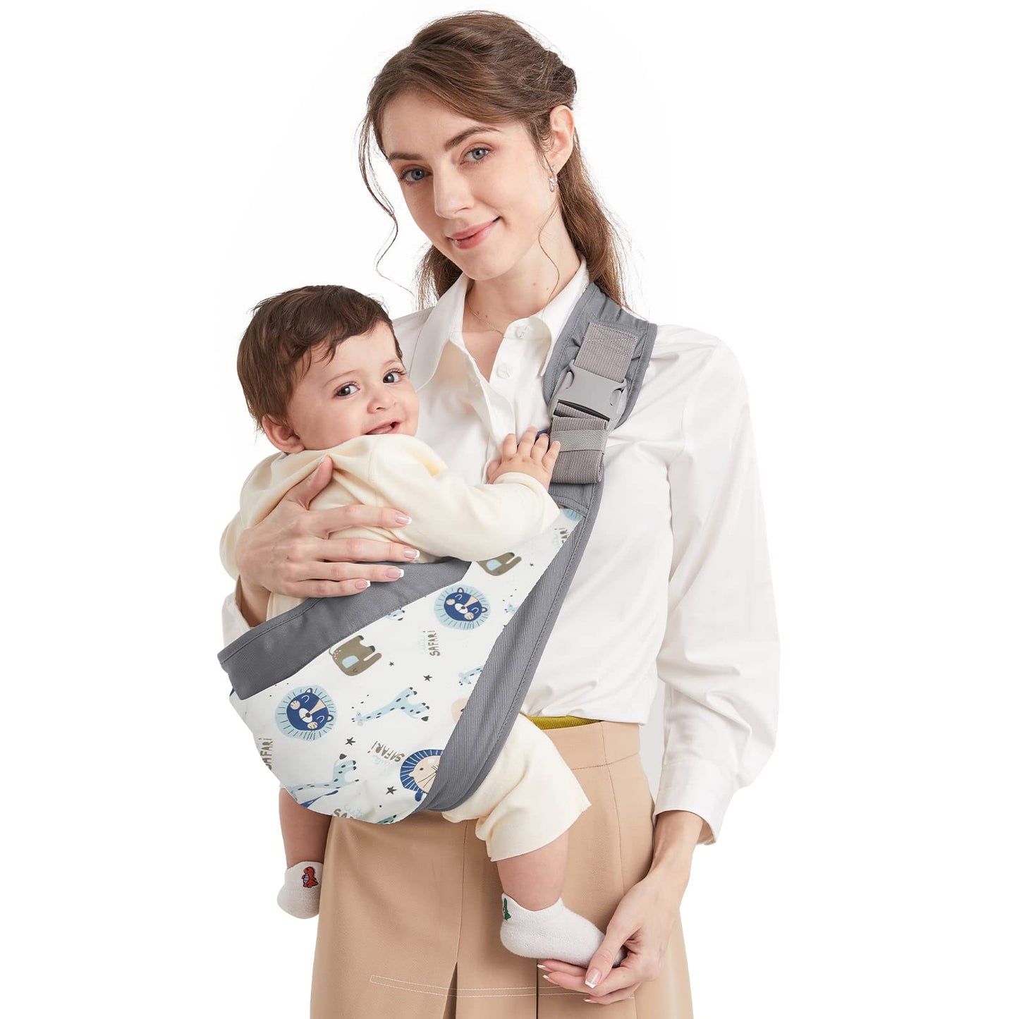 Mumgaroo Baby Sling, Adjustable Baby Sling Carrier, Breathable Baby Carrier with Thick Shoulder Straps for Newborn, Infant, Toddler, 0-36 Months
