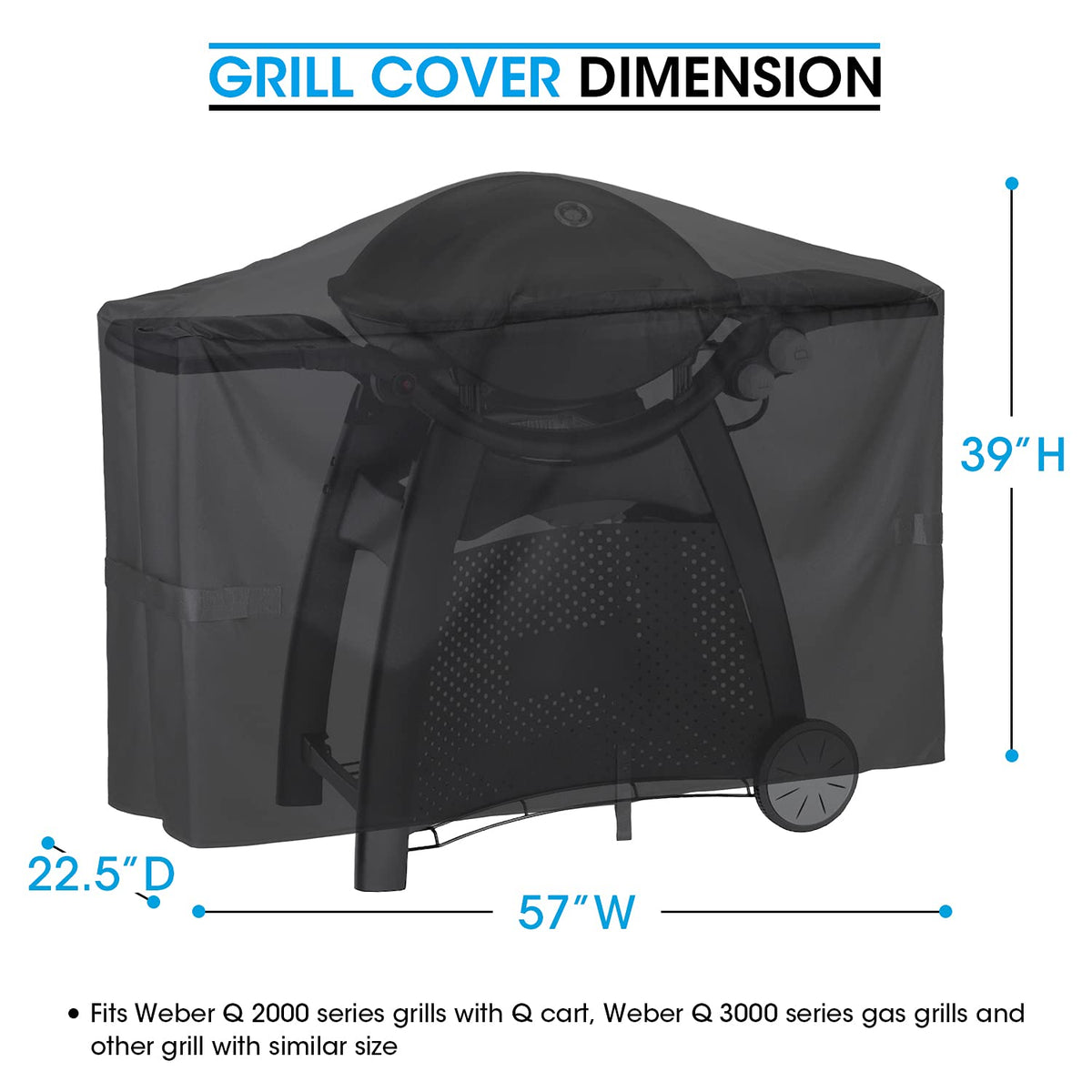 Unicook Grill Cover for Weber Q2000 Q300 Q3000 Q3200 Series Grills, Compared to Weber 7112, Heavy Duty Waterproof Full Length BBQ Grill Cover 57 Inch,