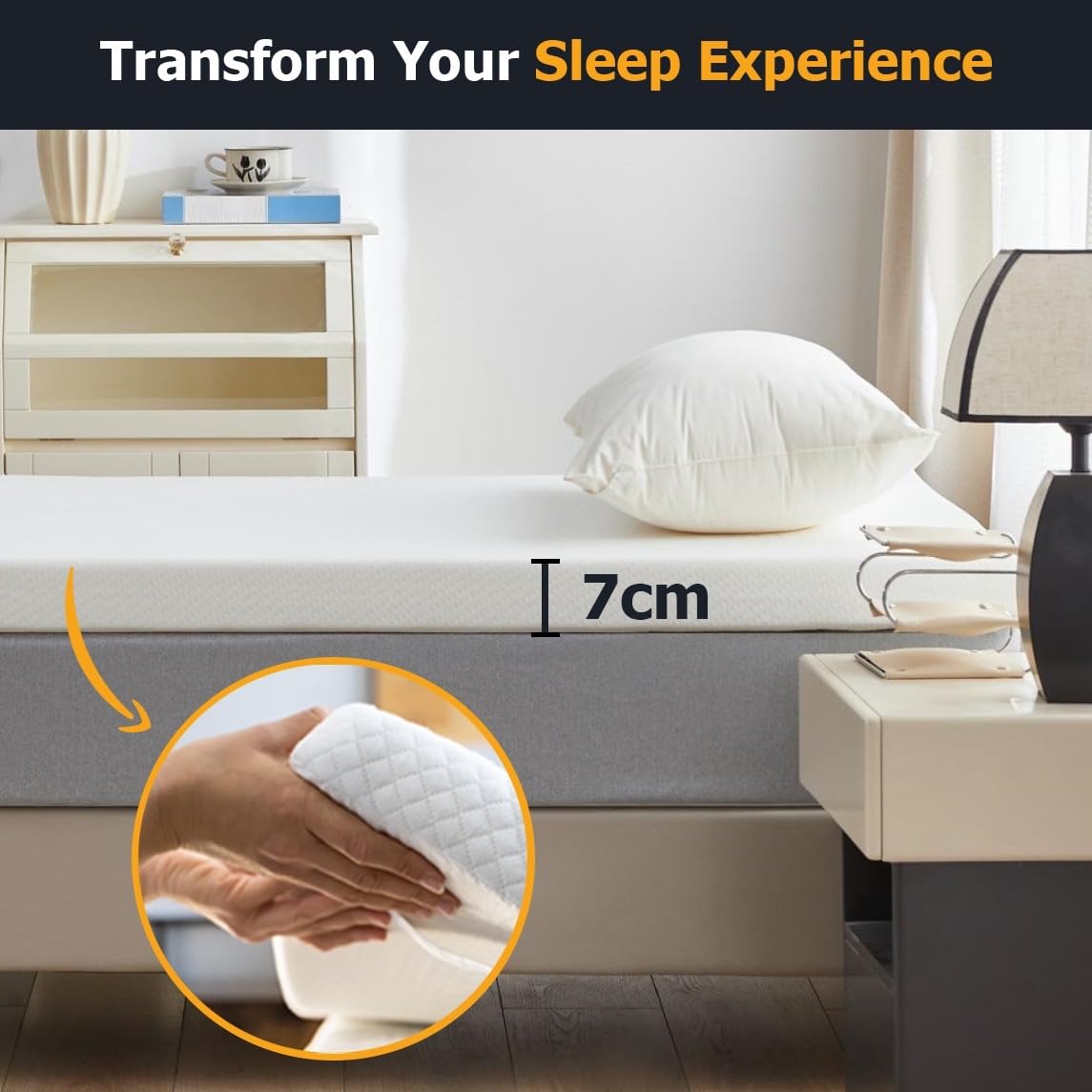 Memory Foam Mattress Topper Single Bed (7cm Thick) Premium Topper for Comfort & Support, Back & Joint Pain Relief, Cooling Dual-Layer Orthopedic Pad.