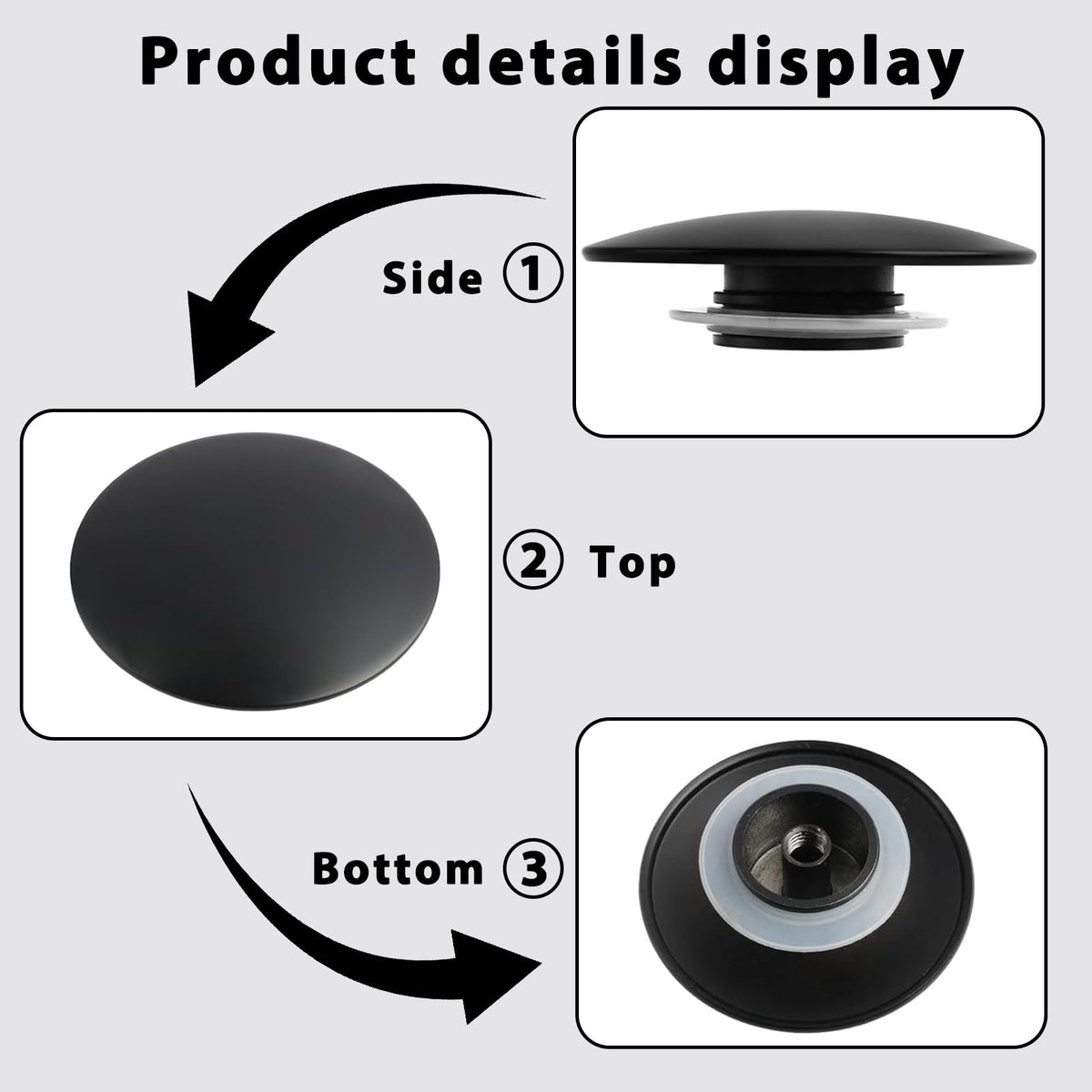 1 Pcs Basin Waste Sink Plug Cap, 66mm Matte Black Pop Up Plug for Bathroom or Kitchen