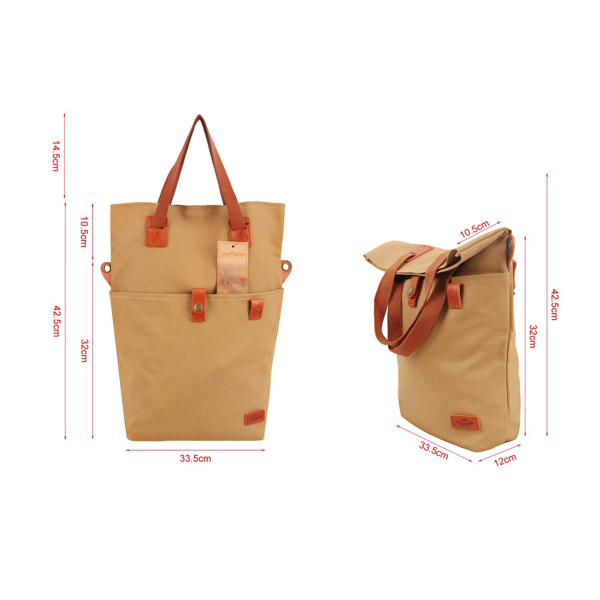Tourbn Rear Cycling Pannier for Bike Ladies Shopper Handbag Phone Pouch Outdoor Work, Brown, 42.5 * 33.5cm (T-TB835CA)