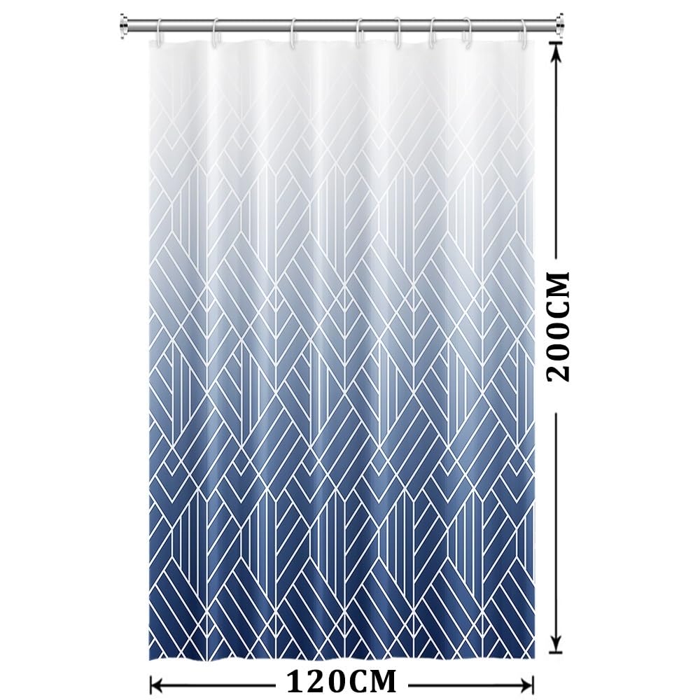 Xiaoterna 120x200cm Modern Abstract Stripes Shower Curtain White Blue Gradient Lines Waterproof Polyester Bathroom Curtain Geometry Aesthetics