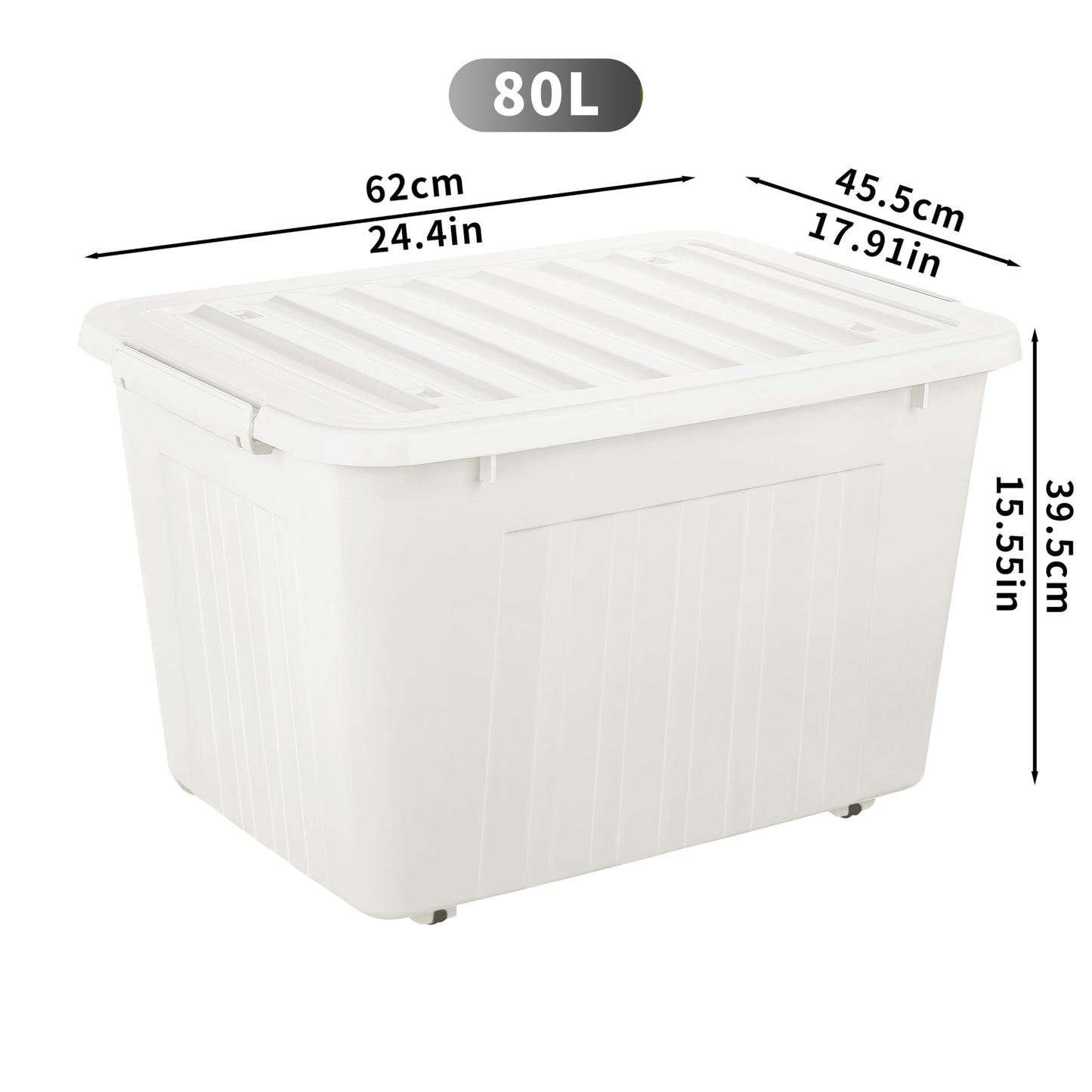 Cetomo 80L*4 Storage Boxes with Lids, Plastic Storage Box with Wheels and Secure Side Latches, Stackable & Nestable Organizer for Home, Office