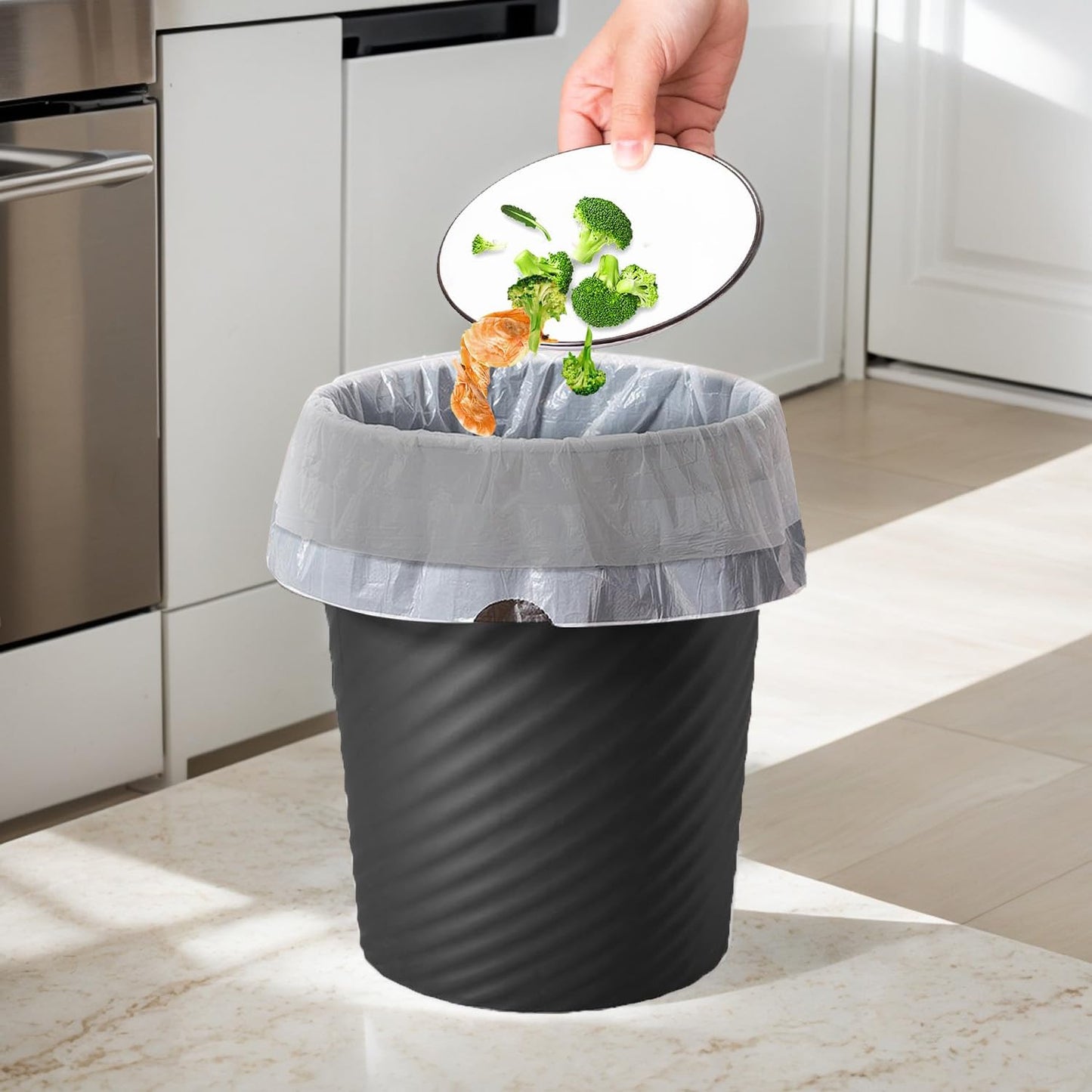 Duscdesp 3 Pack Plastic Waste Paper Bin,8L Stripe Trash Can,Minimalist Uncovered Small Bin,Round Waste Paper Basket for Kitchen Bathroom Bedroom