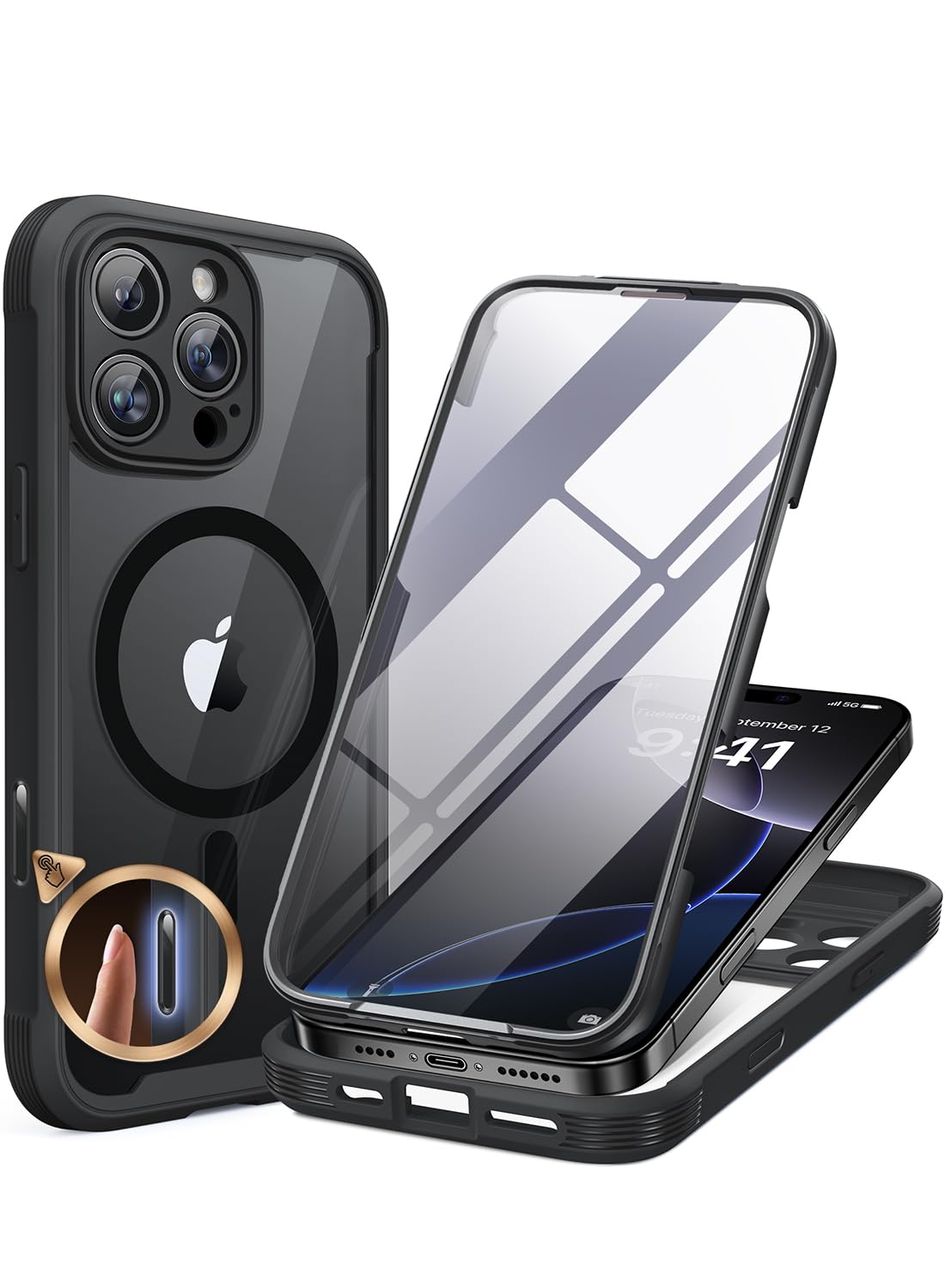 Miracase Magnetic Case for iPhone 16 Pro Case 6.3", [Built-in 9H Tempered Glass Screen Protector + Camera Control Capture Button] Full Body Bumper