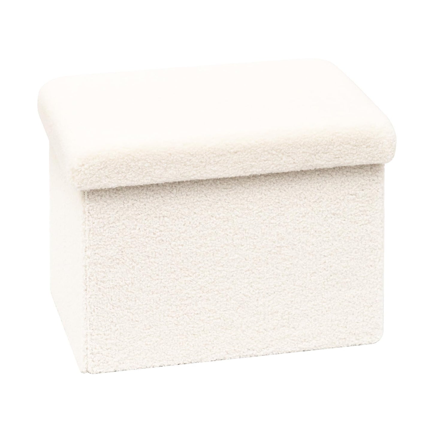 Bonlife Boucle Ottoman Seat with Storage,Folding Small Footstool for Living Room,Cube Toy Chest Box,Foot Rest,Cream,42x32x32cm