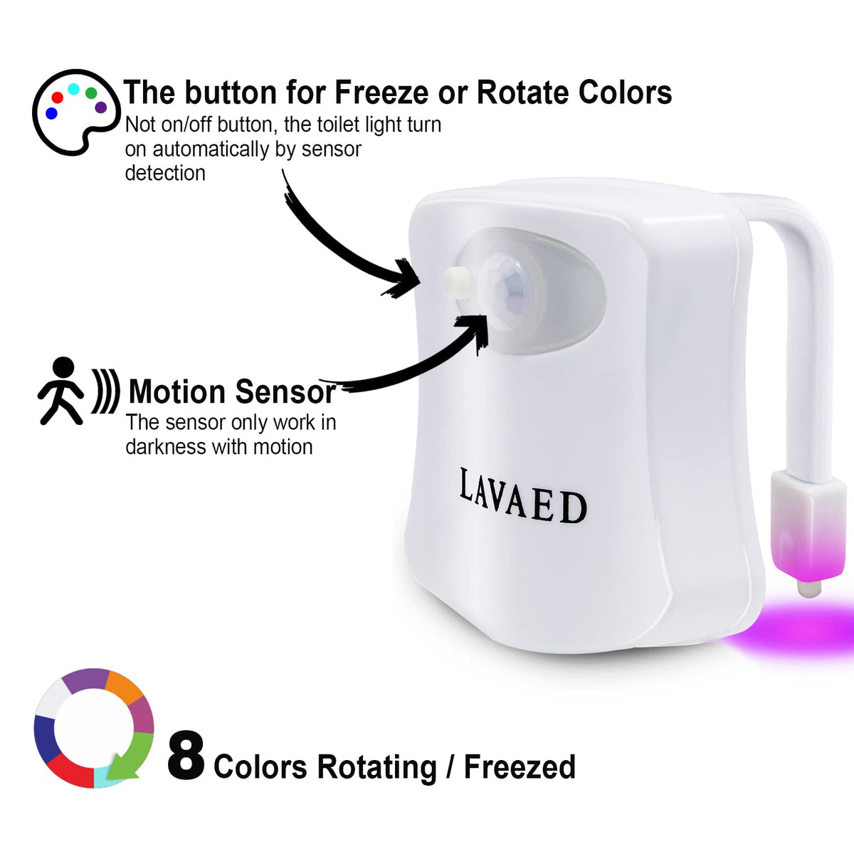LAVAED Motion Sensor Toilet Night Light,8 Colors Changing Body Motion Sensor Toilet Bowl Seat Lamp for Bathroom (1 Pack)