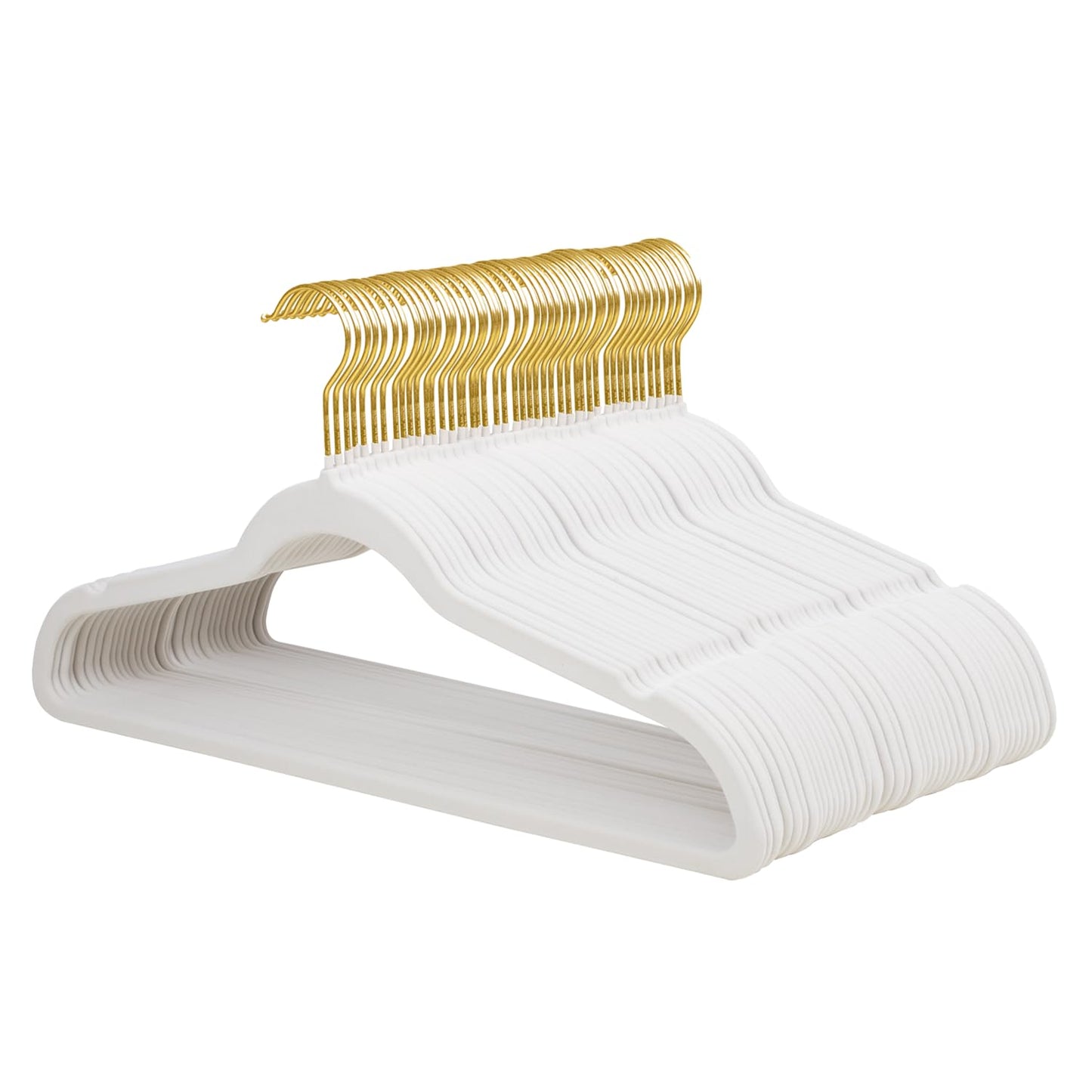 ManGotree Velvet Coat Hangers with 360° Swivel Gold Hook 48 Pack White