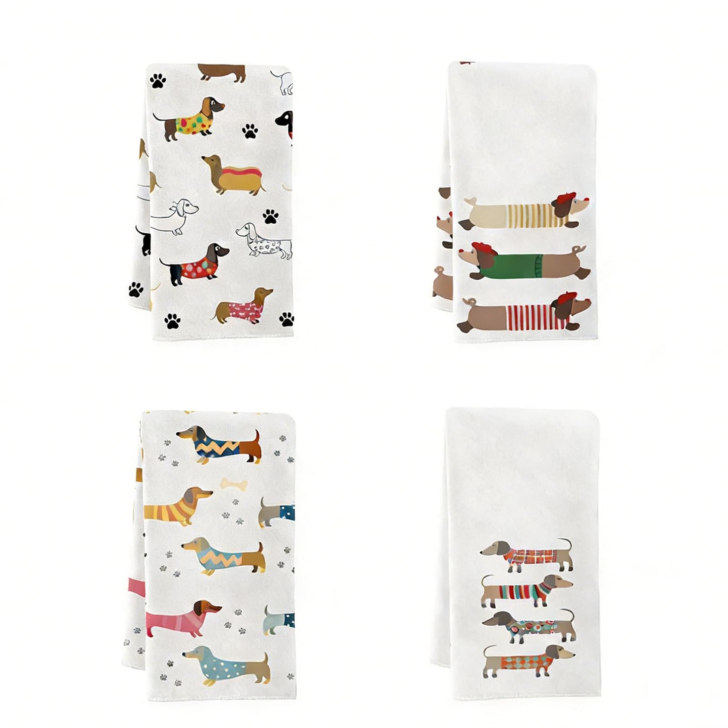 4 Pack sausage dog gifts and Dachshund Gifts Tea Towels sausage dog gifts for Kitchen Featuring Cute Sausage Dog Patterns -Dog Towels Made of Super