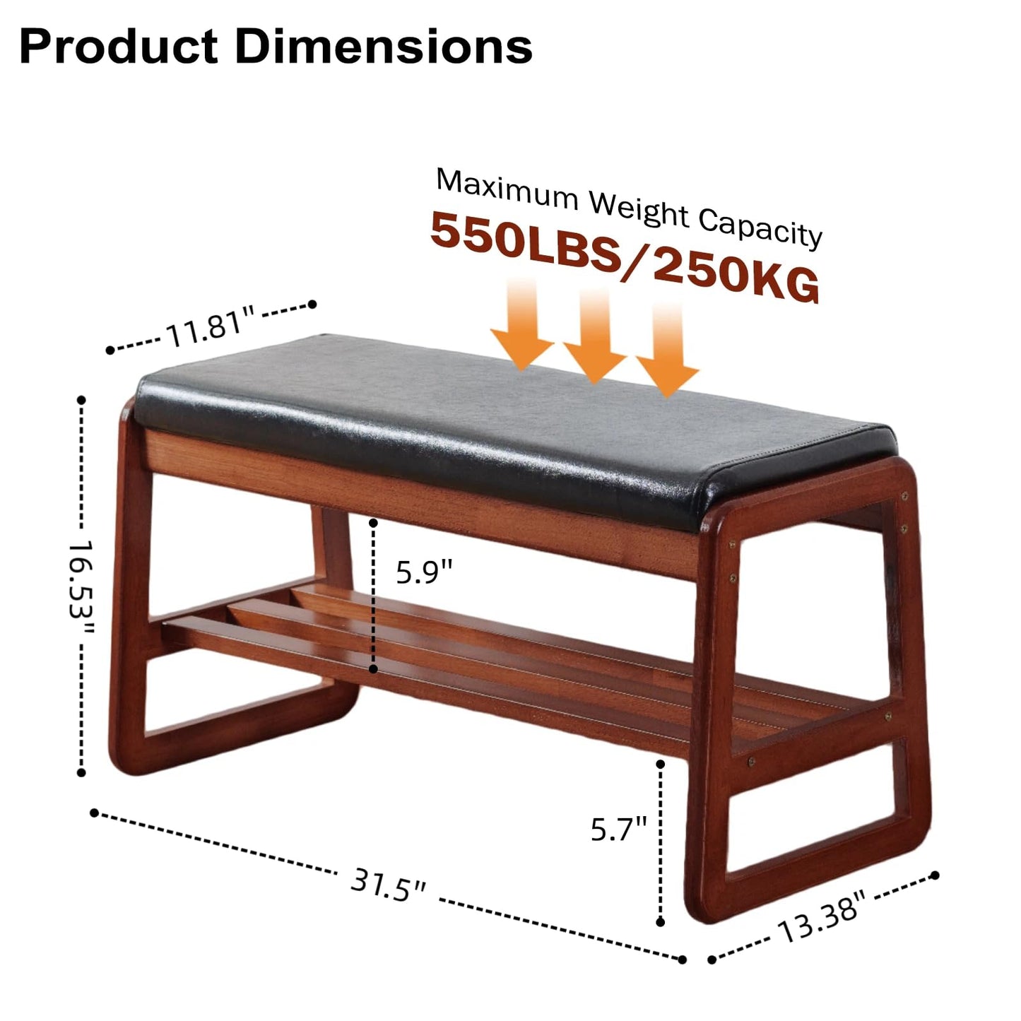 SOBIBO Solid Wood Shoe Bench, 2-Tier Wooden Storage Entryway Bench, Mid-Century Modern Shoe Bench Rack
