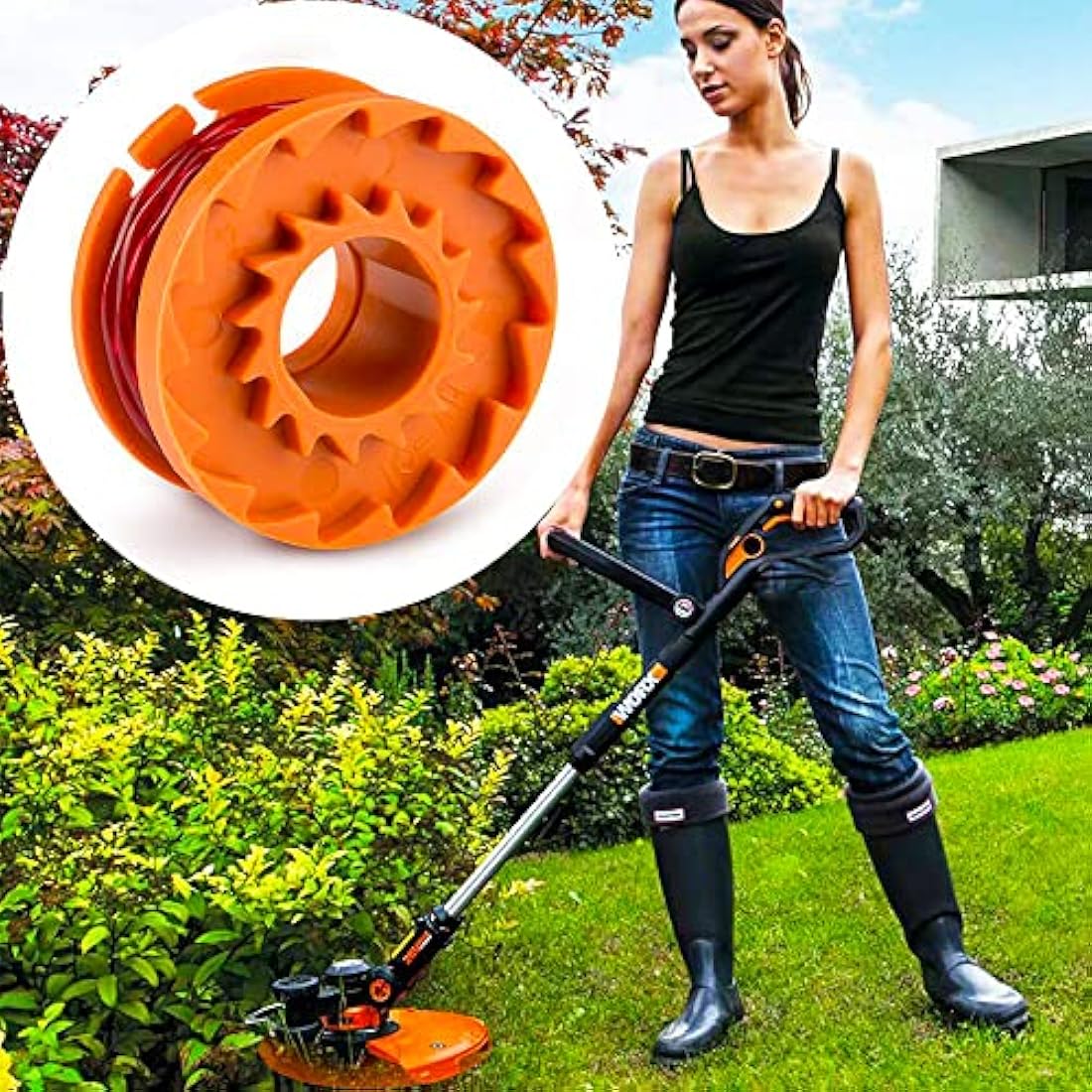 Worx Strimmer Spool Lawn Mower with 4 Pcs Spool Lawn Mower & 1 Pcs replacement cap, Strimmer Spool Grass Trimmer Spool Replacement Trimmer Spool Lawn Mower Line Worx Replacement orange
