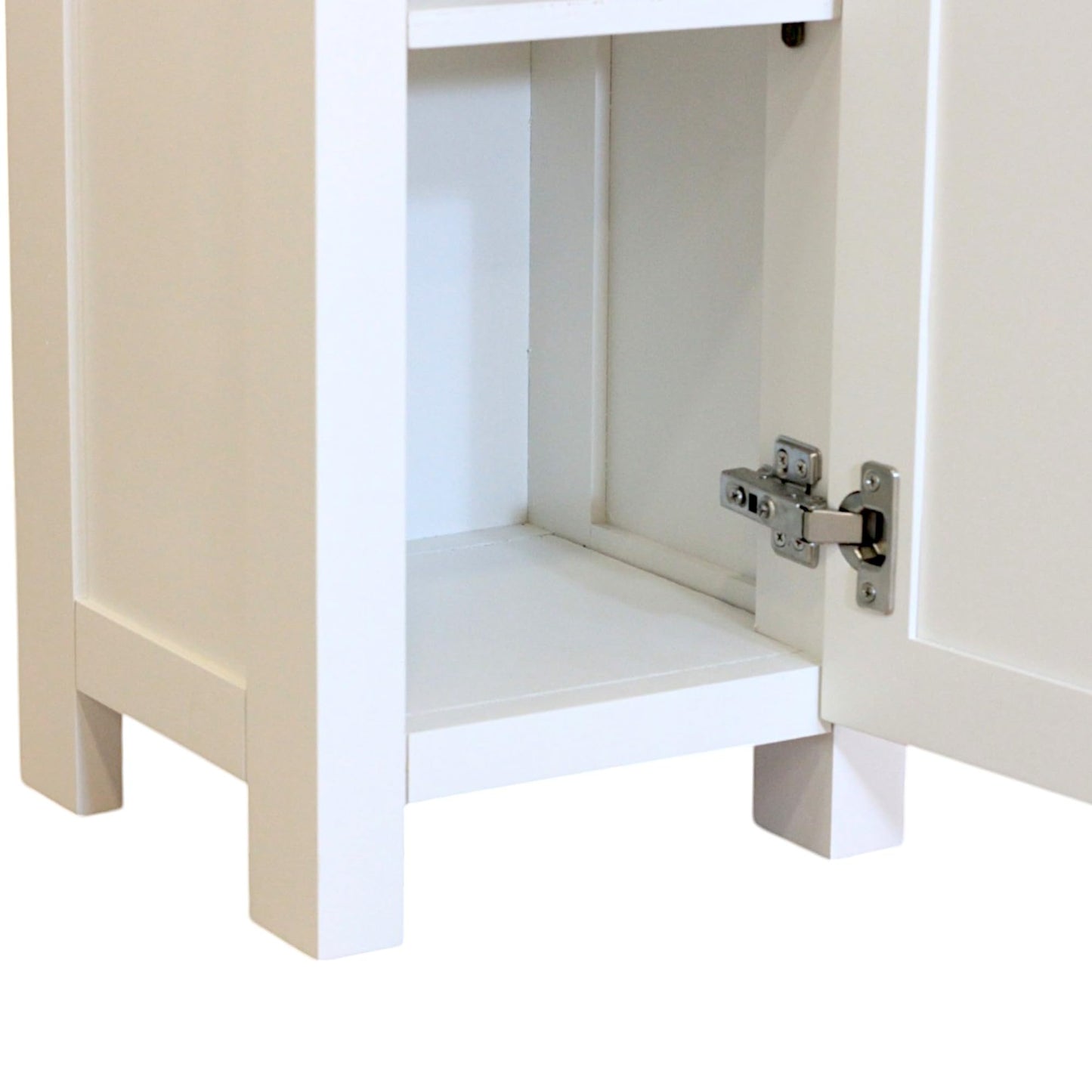 GROF Slim Display Cabinet, Snow White Painted Storage Unit with Oak Top, Narrow Side Table for Living Room and Hallway, W33 x D30 x H80 cm