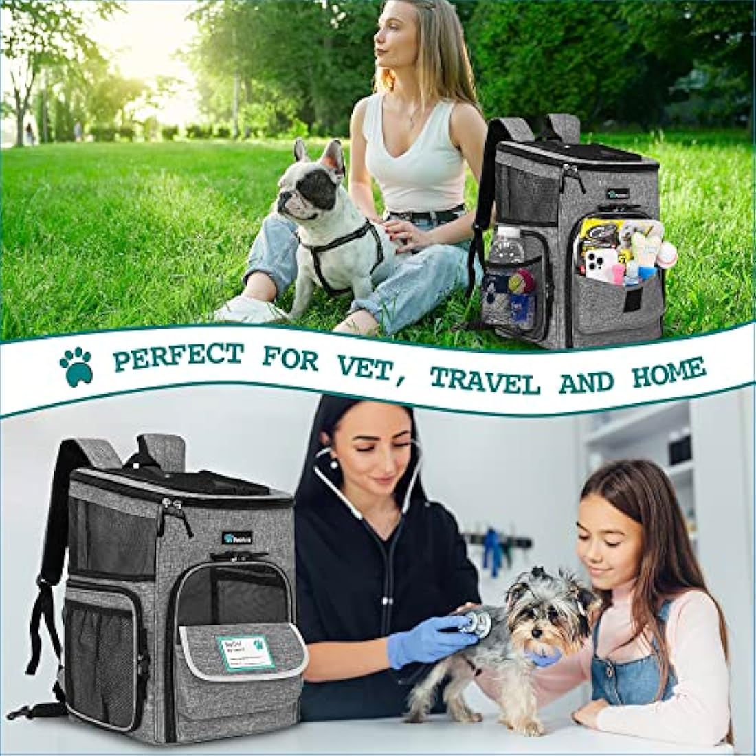 PetAmi Pet Carrier Backpack for Small Cats, Dogs, Puppies | Airline Approved | Ventilated, 4 Way Entry, Safety and Soft Cushion Back Support | Collapsible for Travel, Hiking, Outdoor (Heather Gray)