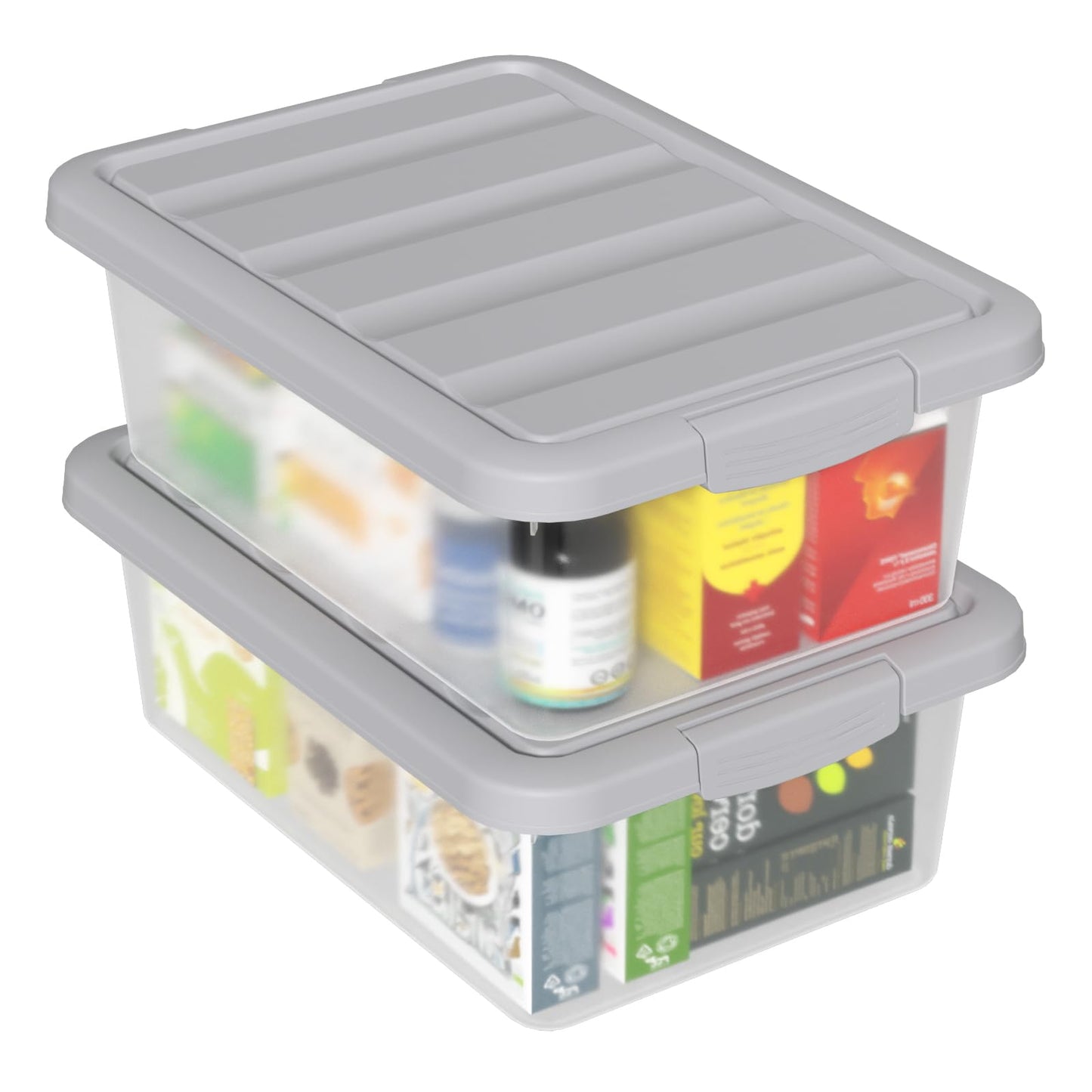 Afromy 14 L Plastic Latching Storage Box with Grey Lid, Set of 2